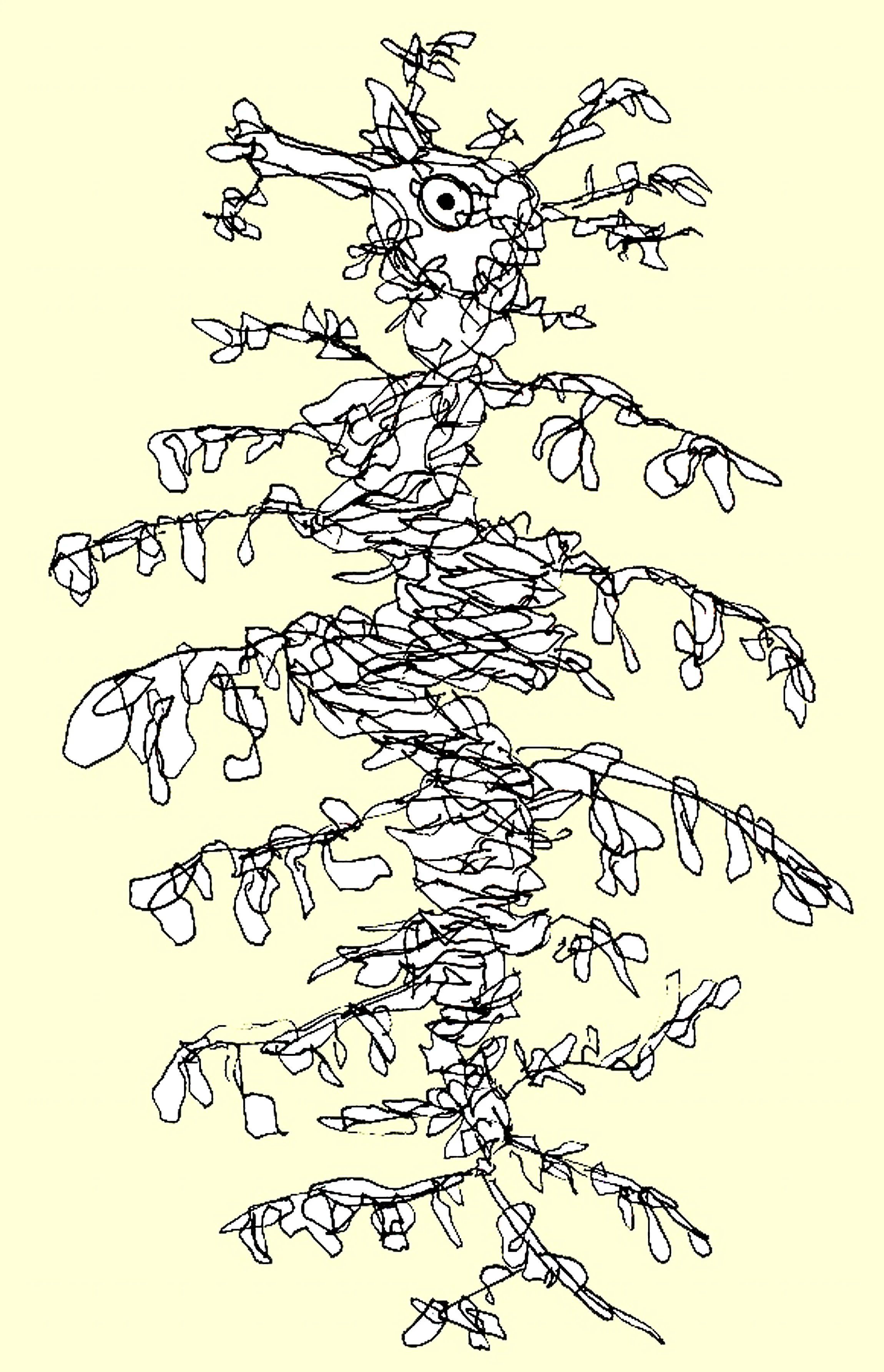 A minimalist and clean pen sketch of a sea horse, emphasizing the animal's silhouette and character