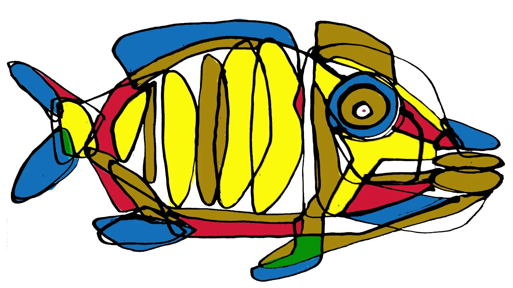 A vibrant and rhythmic yellow  fish illustration, perfect for contemporary decor and modern art collectors.