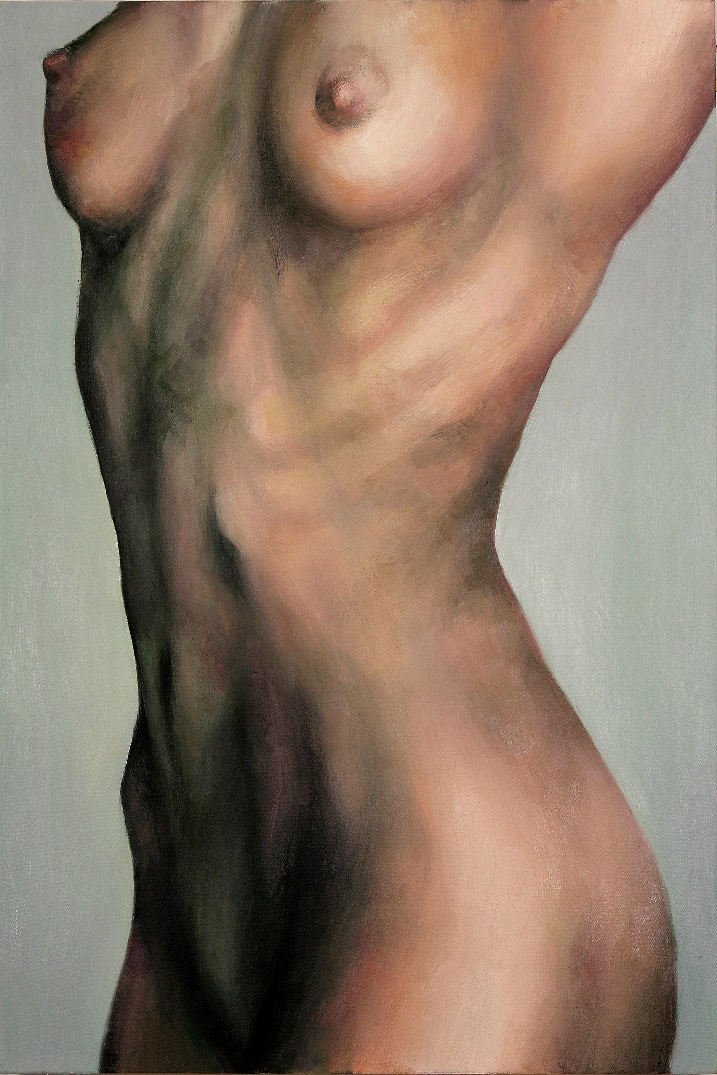 A graceful and artistic study of the female body, focusing on the curves and natural anatomy.