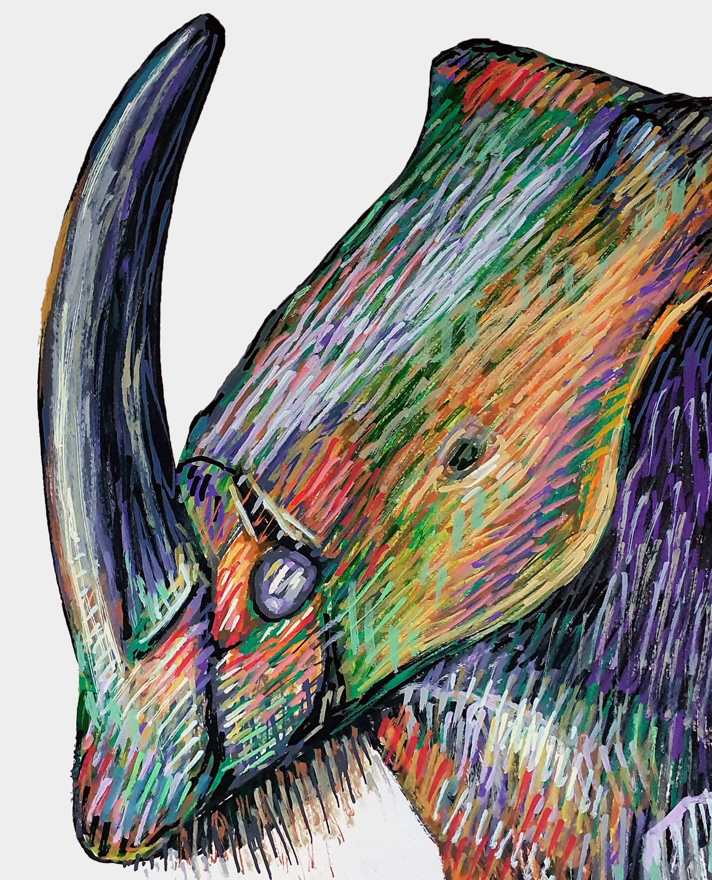 Surrealist illustration of a horned beetle. A provocative piece exploring themes of mystery and the subconscious.