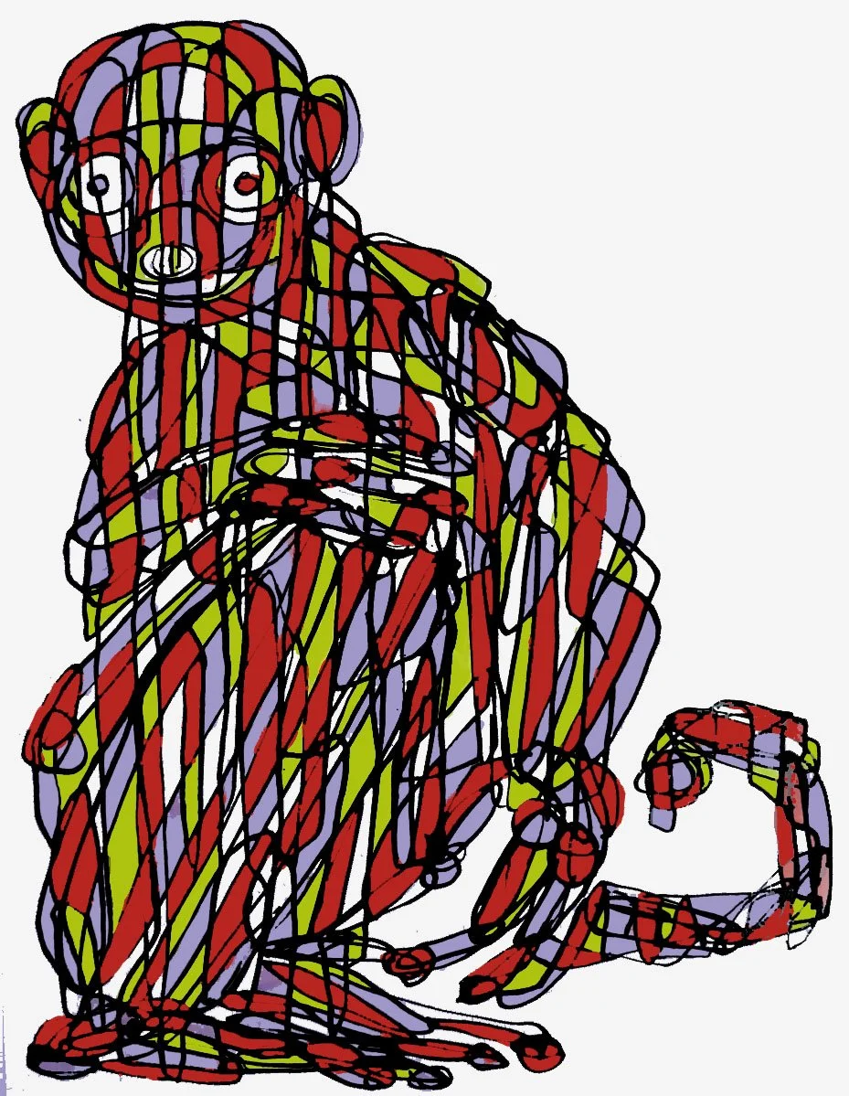 A modern and artistic primate portrait using a multi-colored geometric style to create a dynamic look.