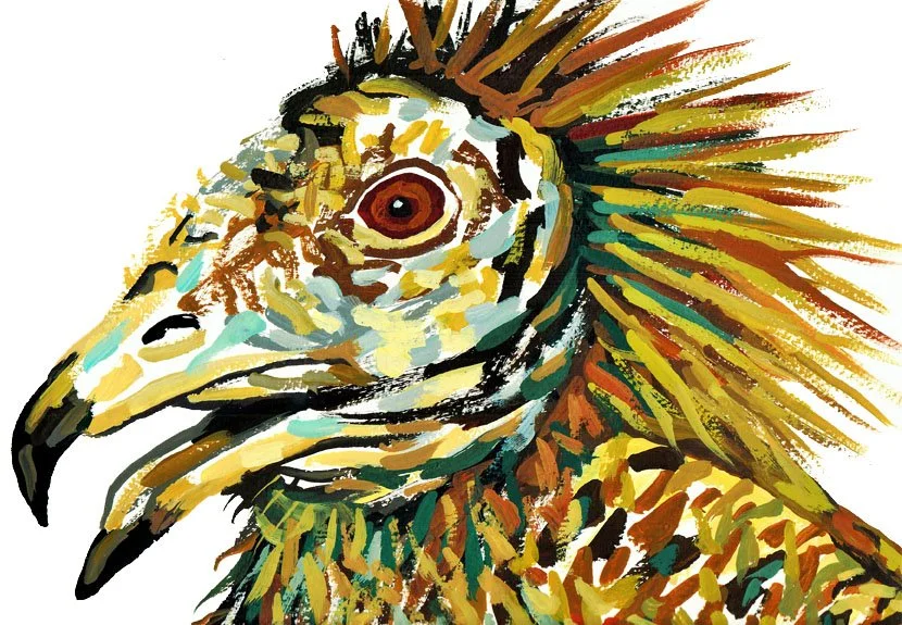 A cute and simple watercolor sketch of a vulture, showcasing its iconic spikes in a soft, artistic manner.