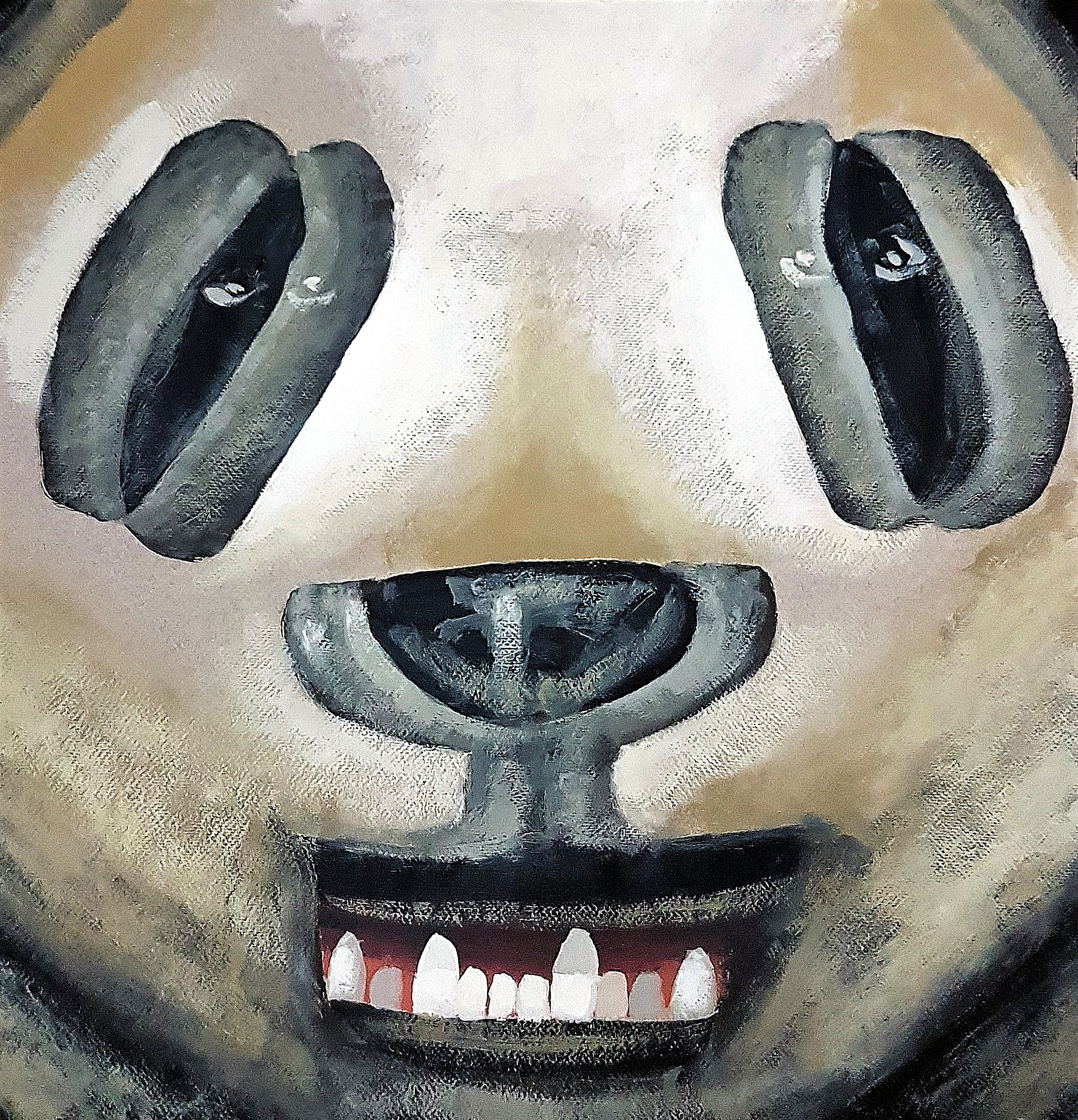 Psychedelic black and white panda portrait, vibrant modern oil painting - Roi Pajursky.