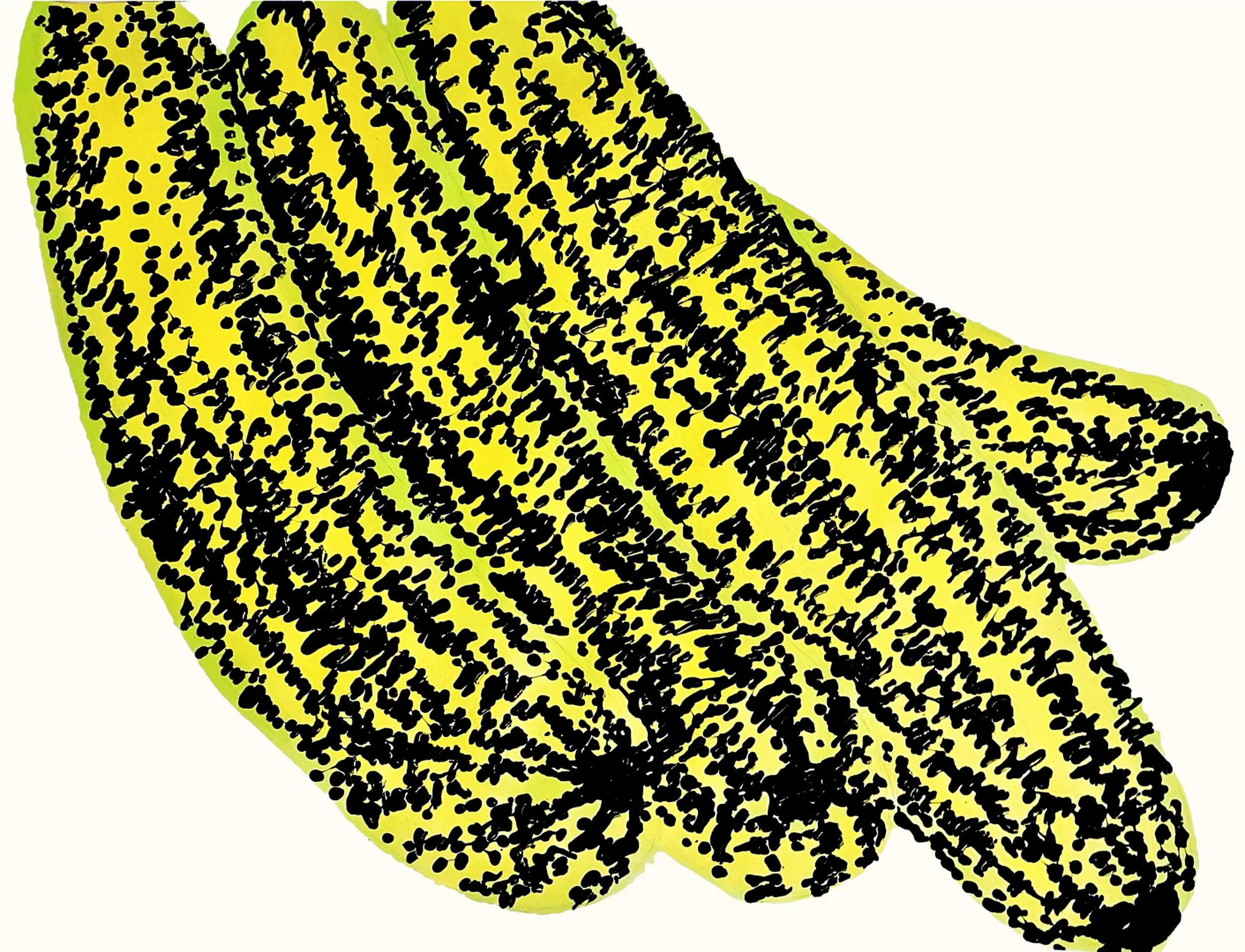 Yellow bananas silhouette rendered in a complex geometric pattern. This contemporary piece blends natural life with modern abstract design.