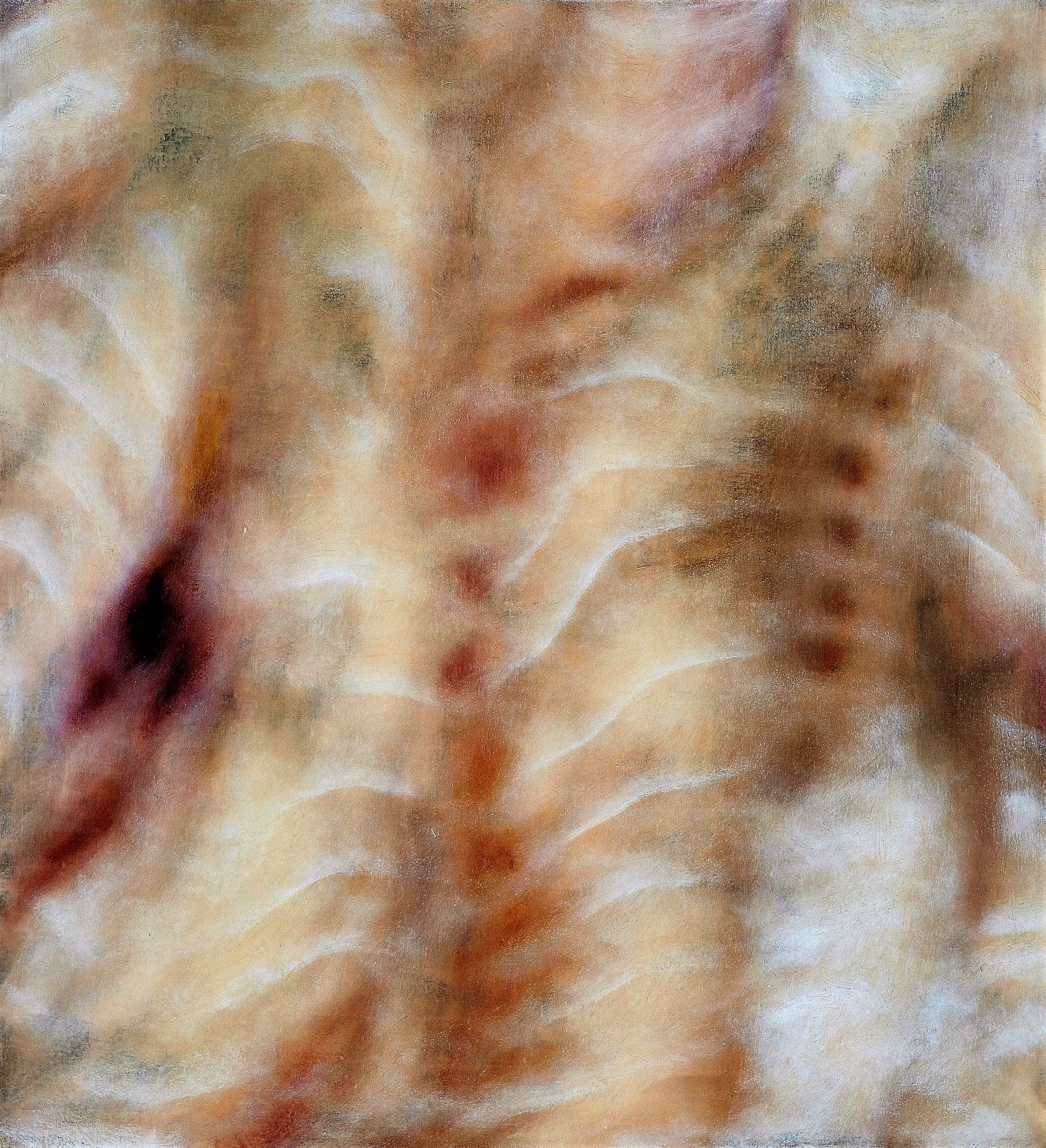 A textured oil fragment depicting the dense of a salmon's skin, using monochromatic tones to emphasize depth and volume.