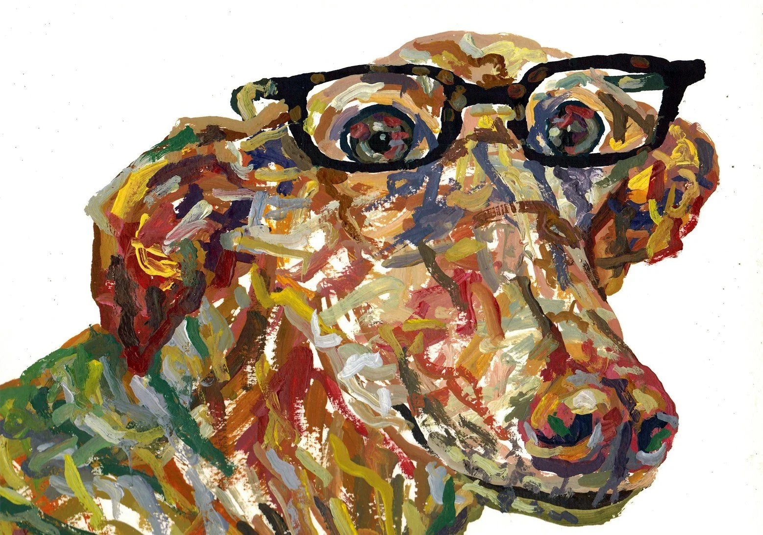 A humorous and charming watercolor painting of an otter wearing glasses, perfect for lighthearted decor.