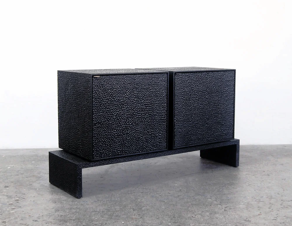 M2 Credenza carved + blackened + maple + brass 28" x 52" x 18"