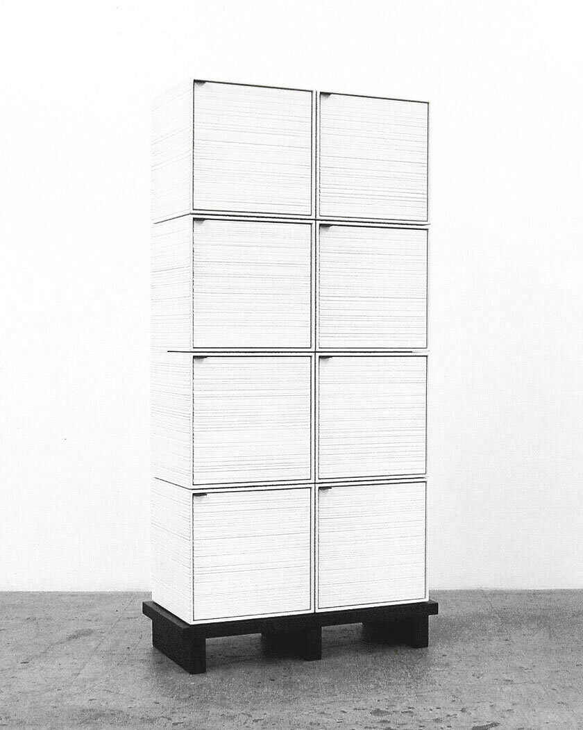  8 Cubes   Sawn + Lacquered + Maple + Brass  62" x 30" x 15"       
