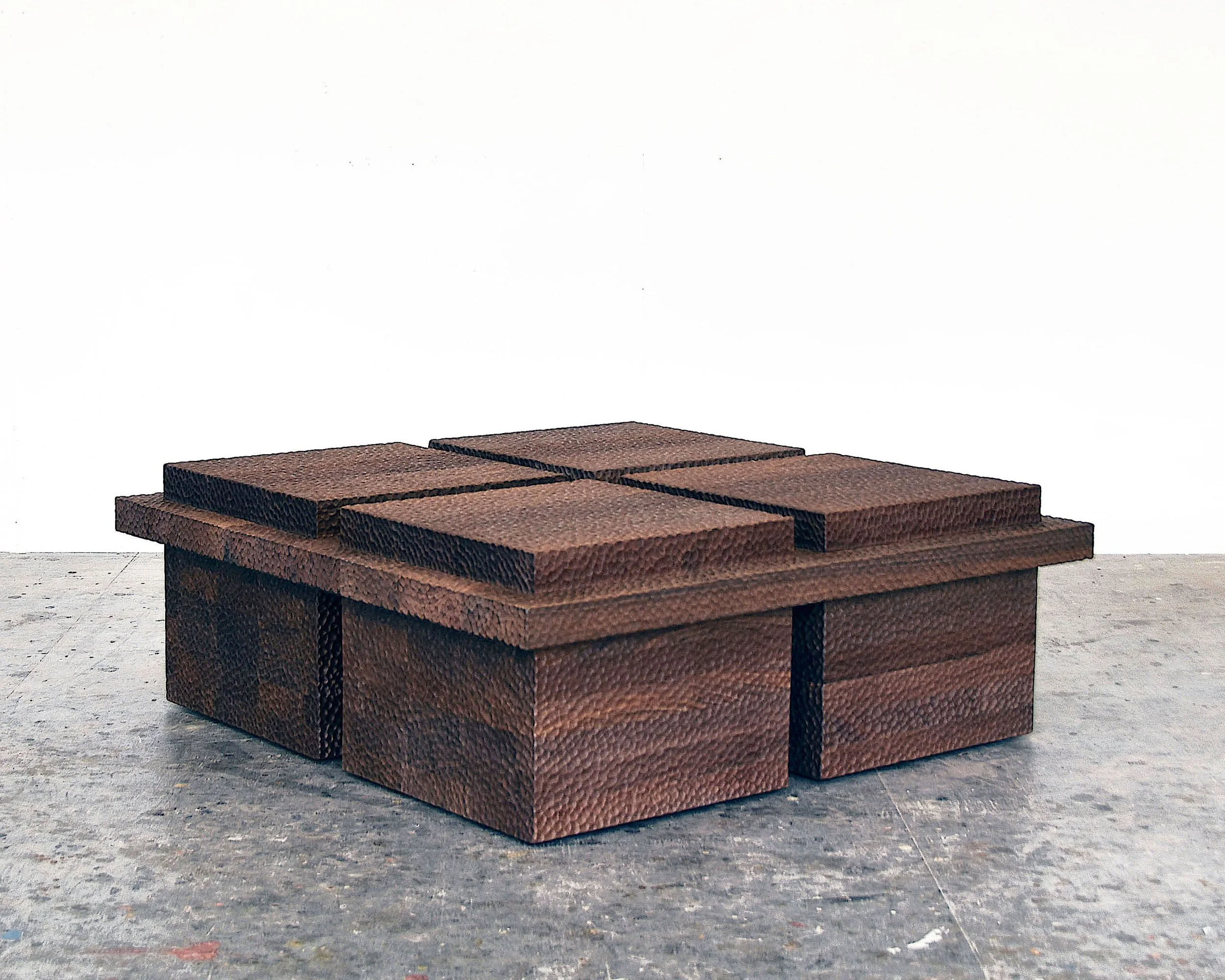  BW-4S Table / Bench  Carved + Walnut + Lacquer  14” x 38” x 38” 