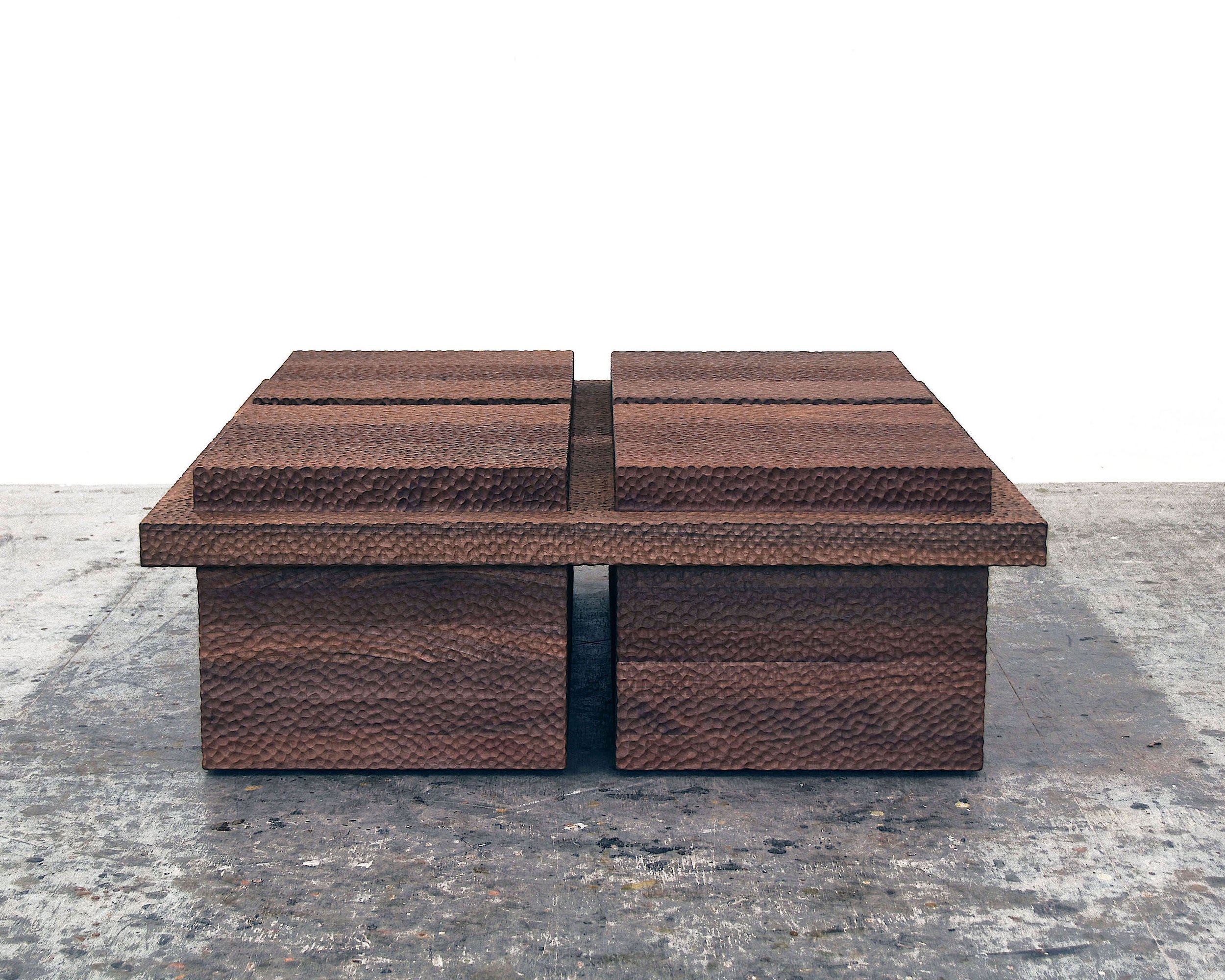  BW-4S Table / Bench  Carved + Walnut + Lacquer  14” x 38” x 38” 