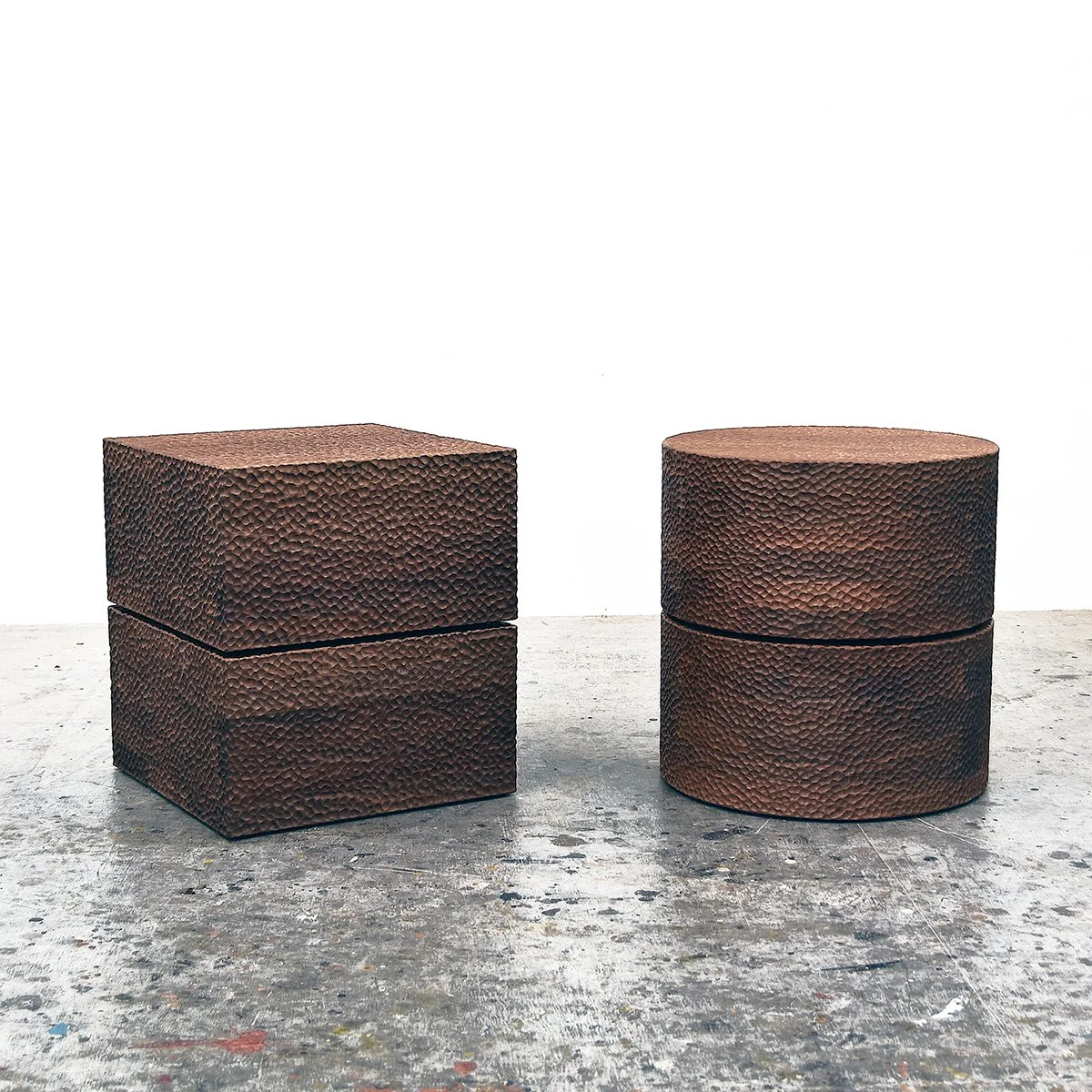  BW-RV Tables  Carved + Walnut + Lacquer  20” x 18” x 18” / 20” x 19” x 19” 