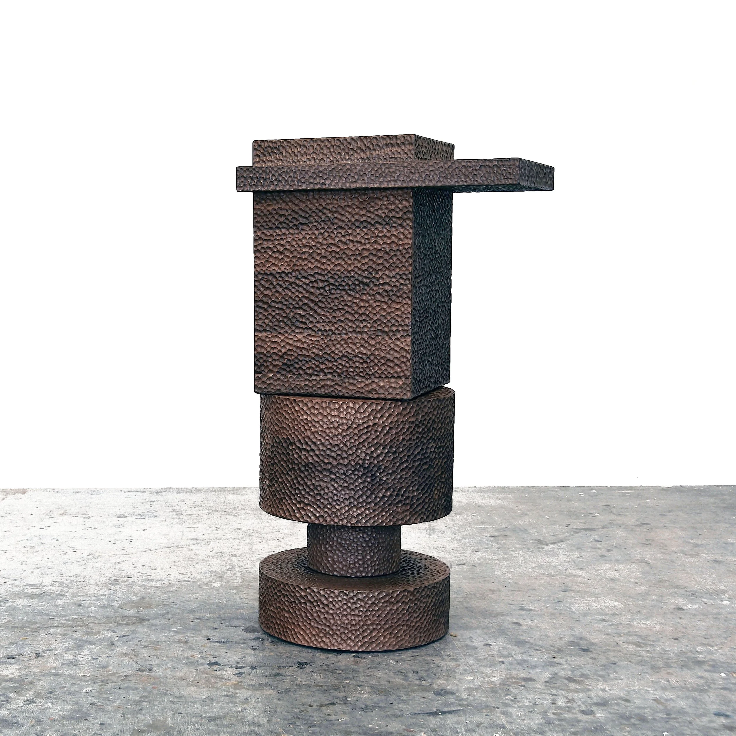  BWT4 Table + BWRT Round  Carved + Walnut + Lacquer  20” x 22” x 15” + 20” x 16” Diameter 