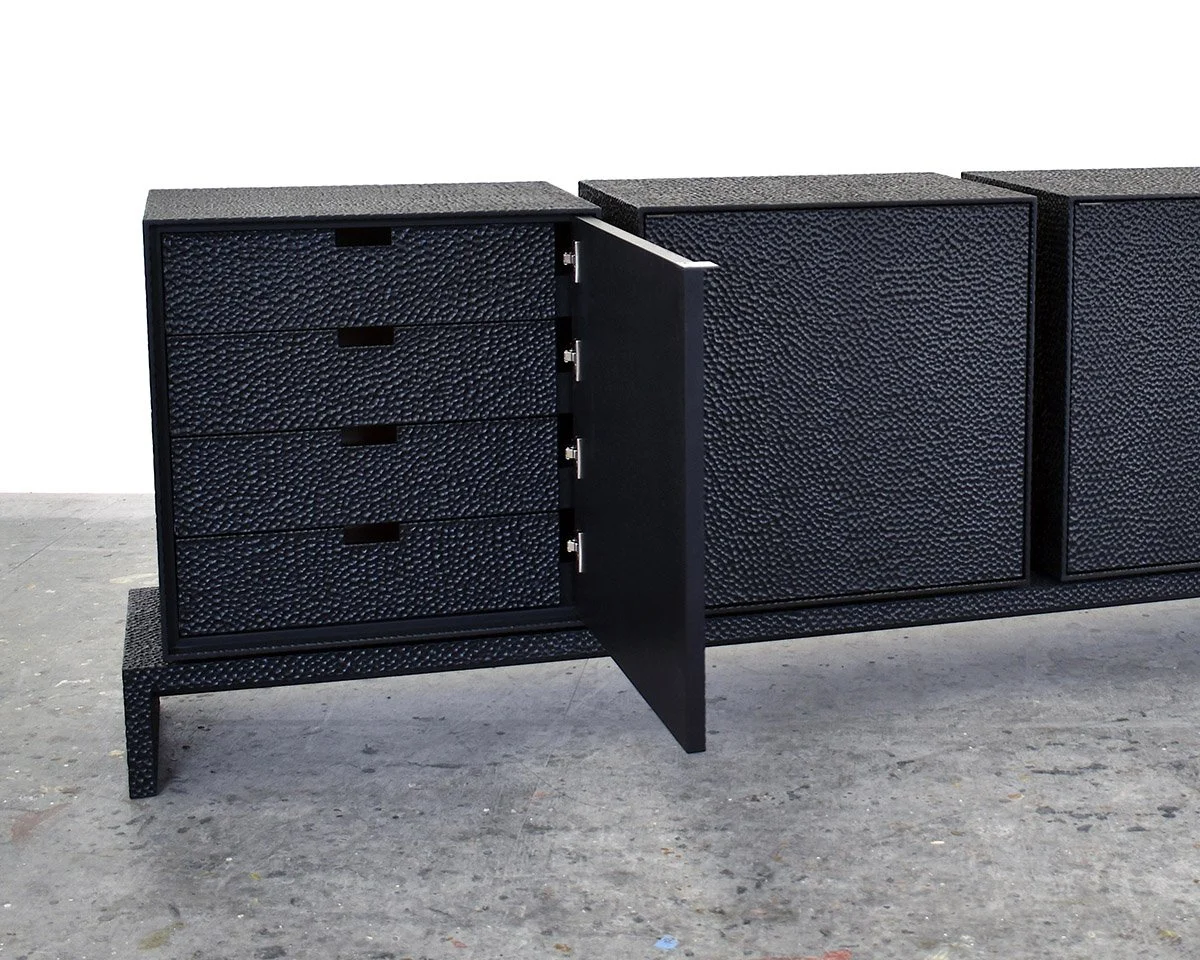  M4 Credenza  Carved + Lacquered + Maple + Brass  32" x 108" x 18" 