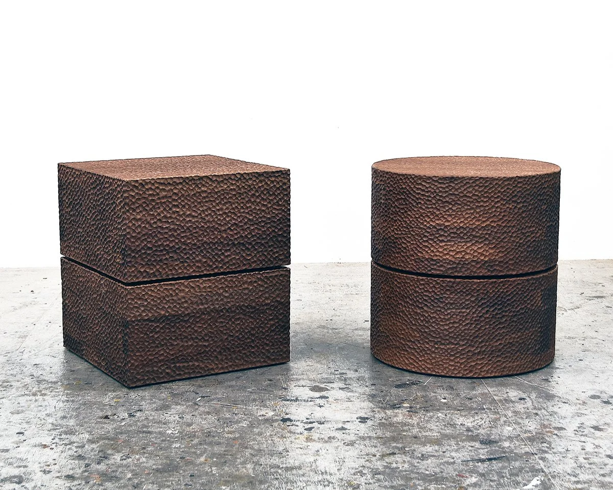  BWRV Tables  Carved + Walnut + Lacquer  20” x 18” x 18” / 20” x 19” x 19” 