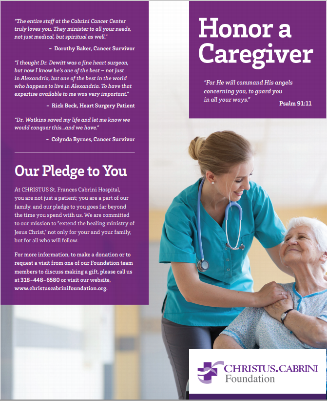 Honor A Caregiver Christus Cabrini Foundation Make A Difference In Cenla