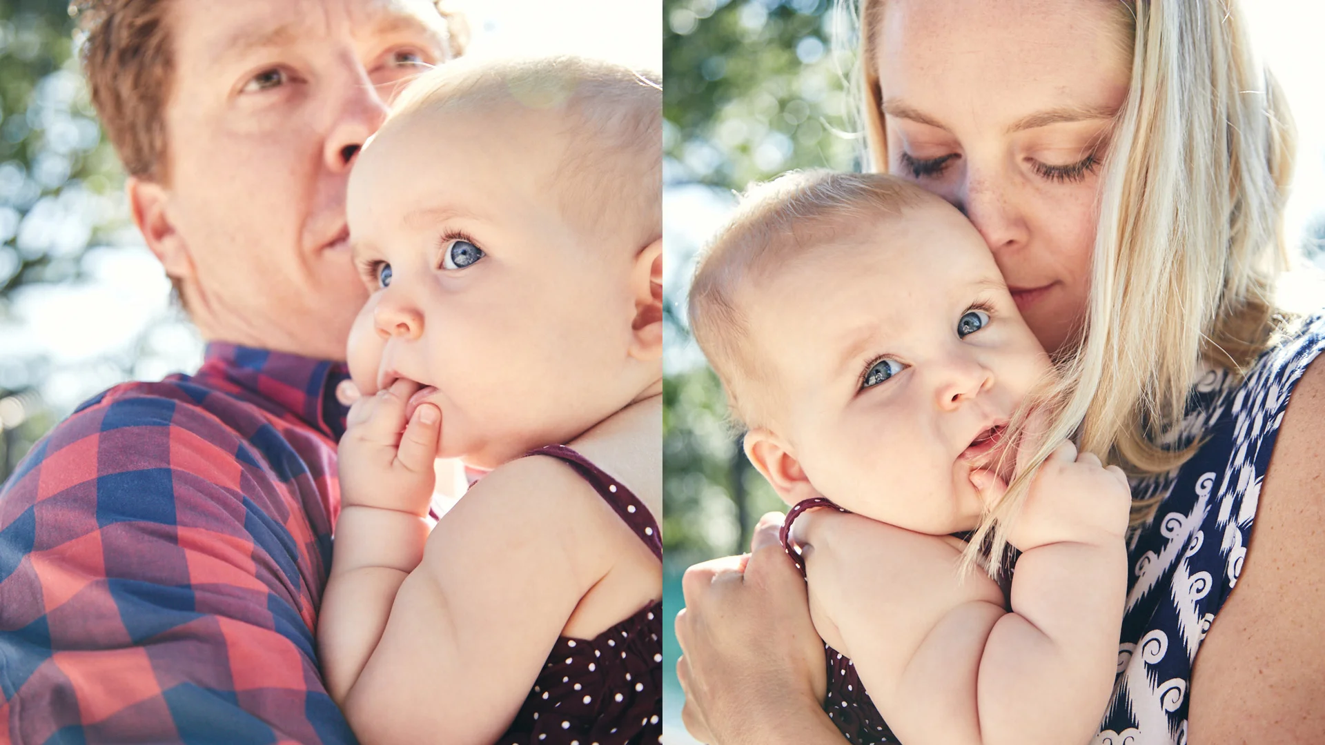 father and baby and mother and baby family portrait
