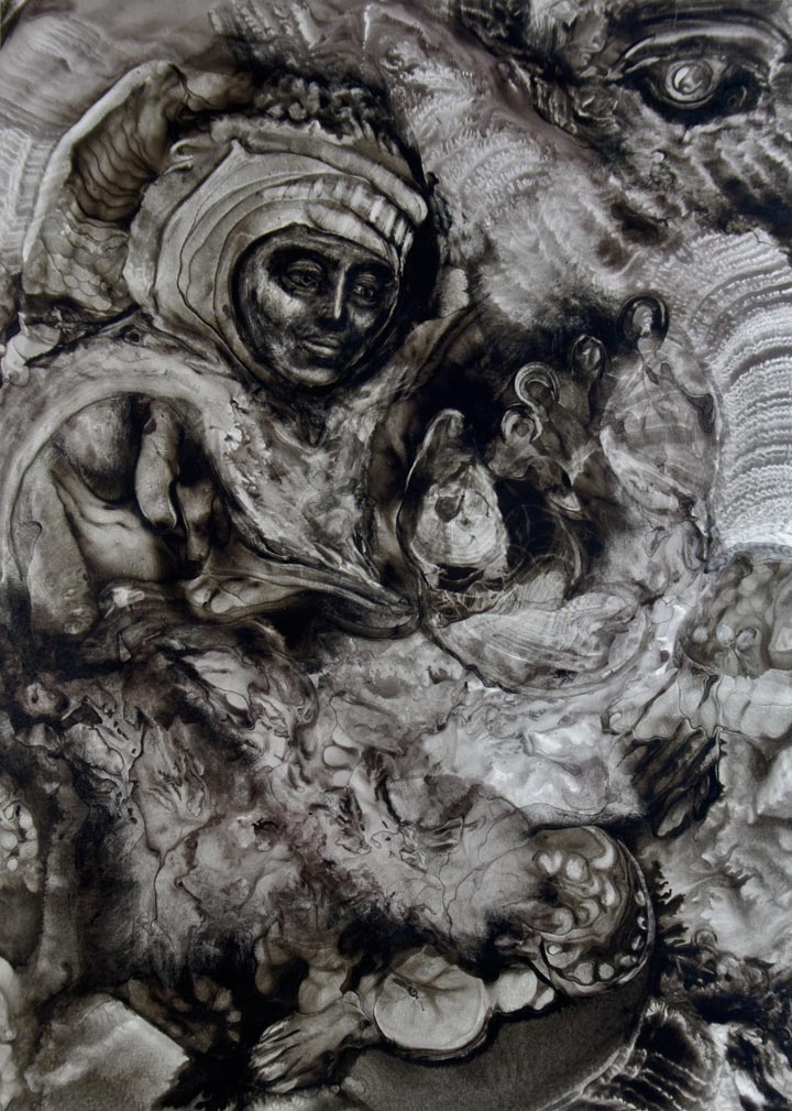 ONE WITH LIFE Ink painting on board by F.L.