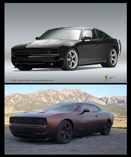 The top is the render and the bottom is the car built from the render.
