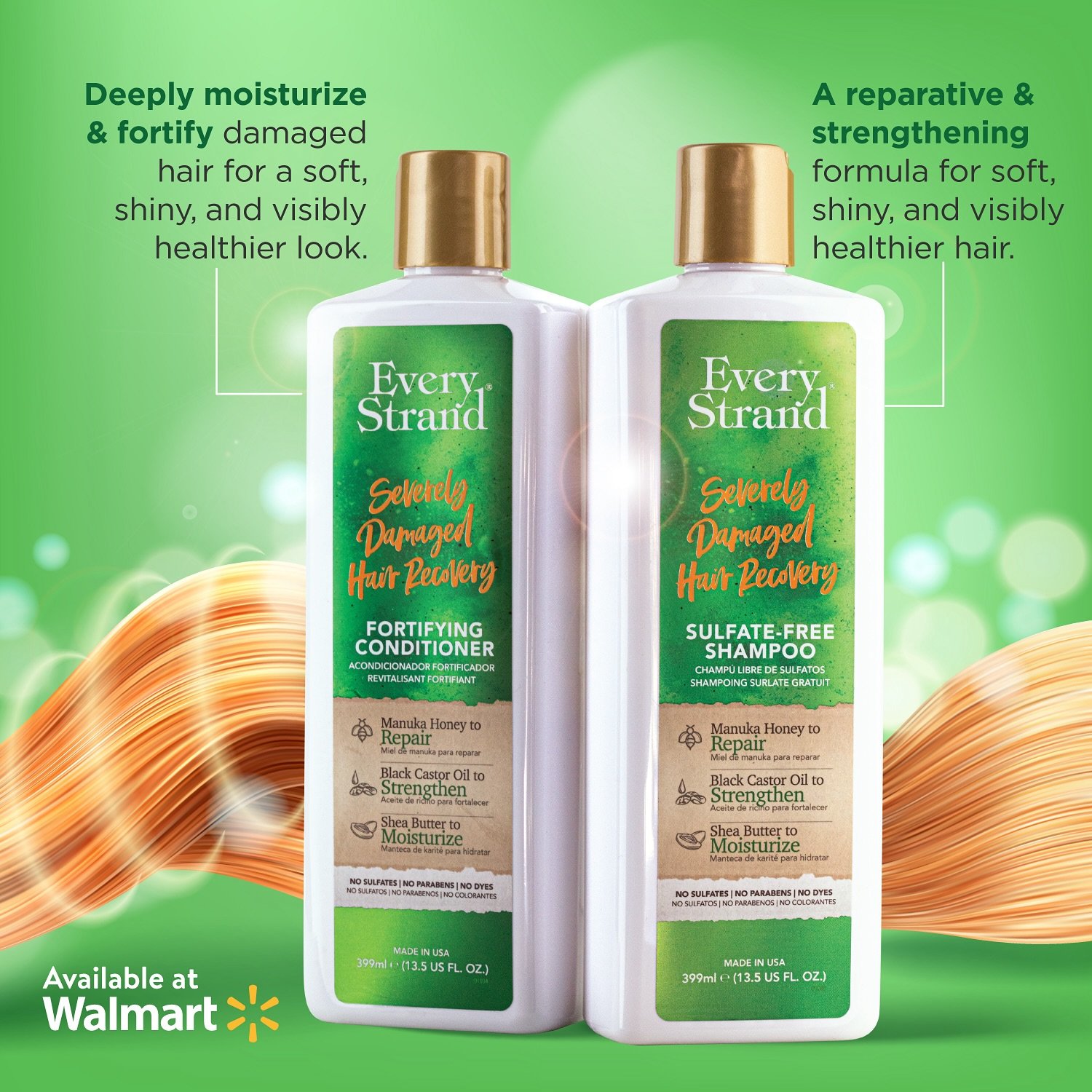 Restore your hair&rsquo;s strength and shine with Every Strand&rsquo;s Severely Damaged Shampoo and Conditioner. 💚✨

Find our products at your local Walmart! 

#EveryStrand #SeverelyDamaged #Hair #HairProducts #EveryStrandUSA #MadeInUSA #Walmart #Ev