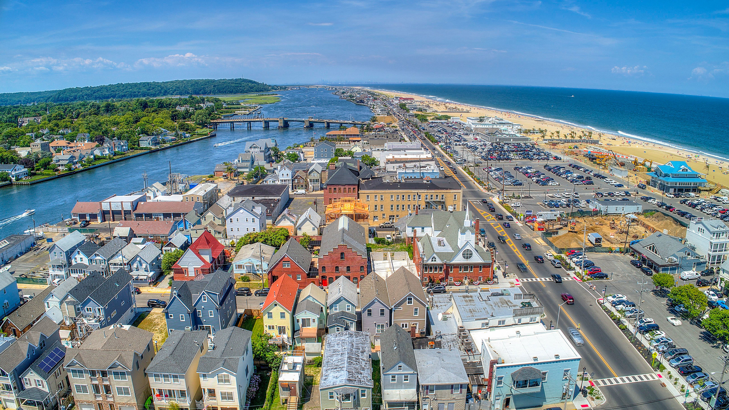Drone downtown Sea Bright NJ aerial photography real estate ocean and river