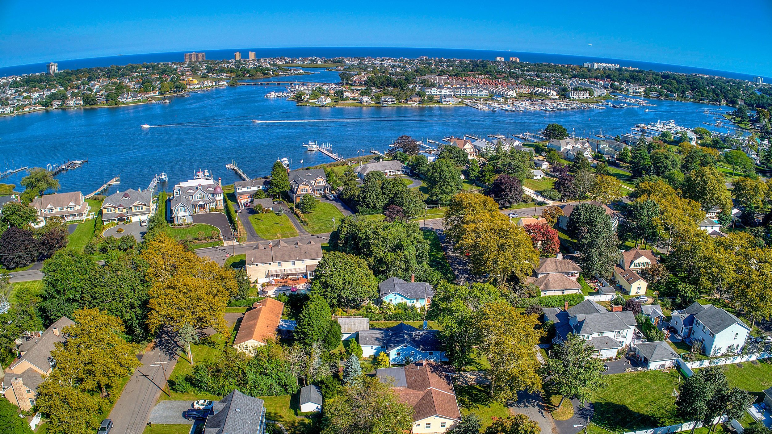 Drone photo of blue house oceanport NJ real estate New Jesery