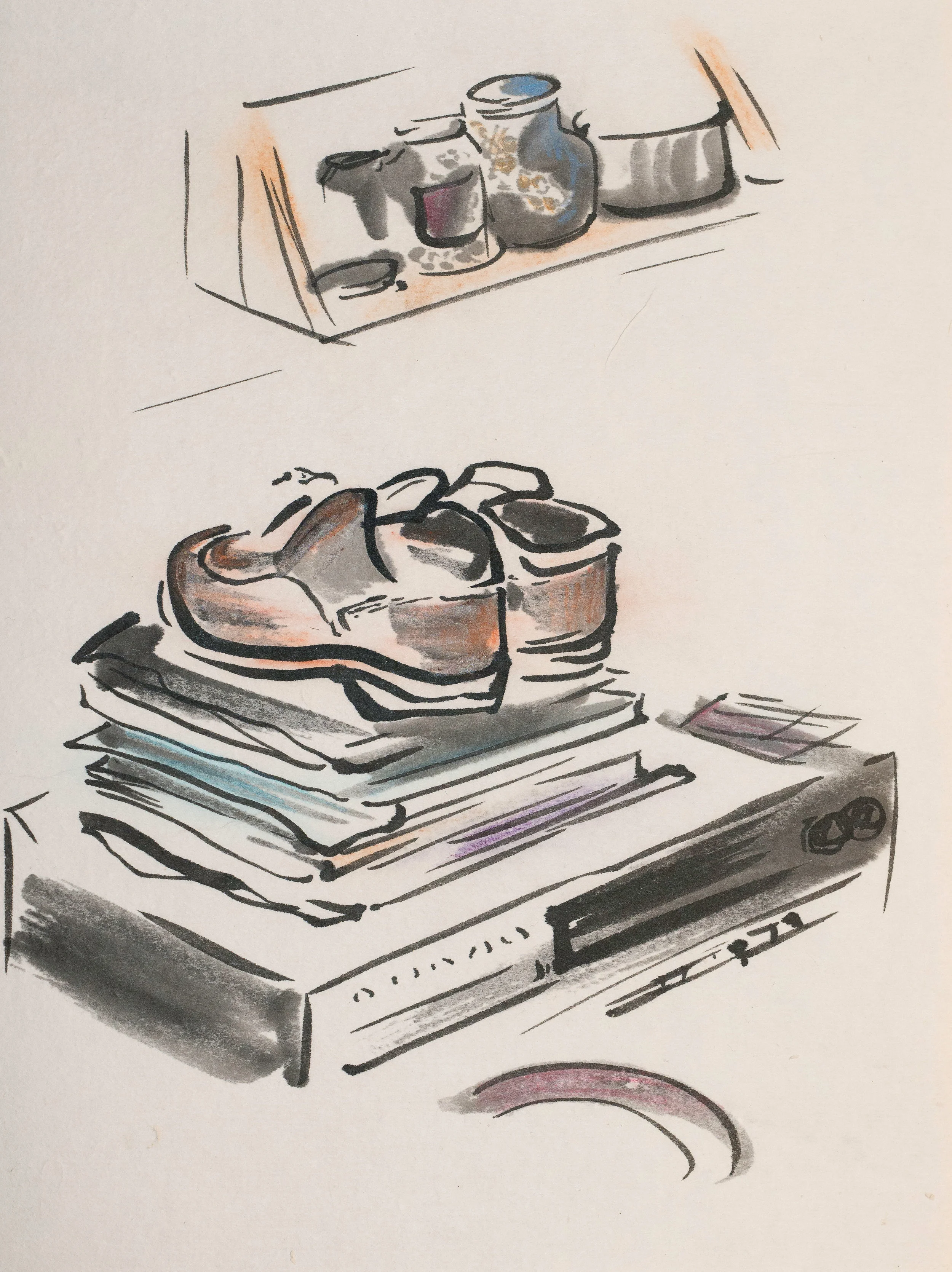 "Uncle Andy's Shoes" pastel, ink on paper 12"x9" 2012 NFS