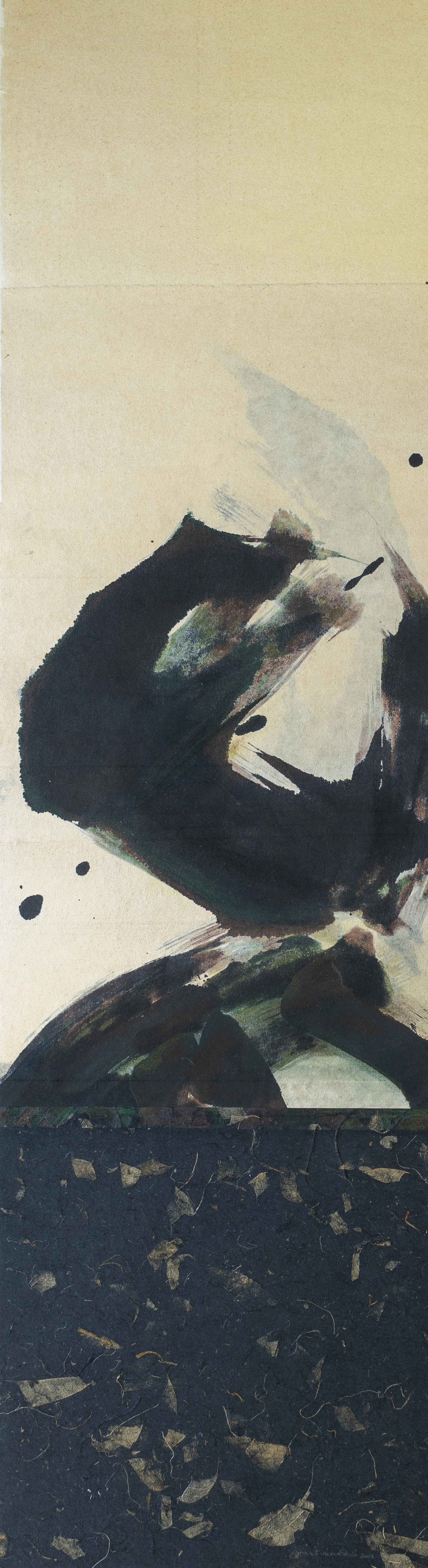 #18-08 ink, patterned paper, colored pencil, 44½"x12½", 2018