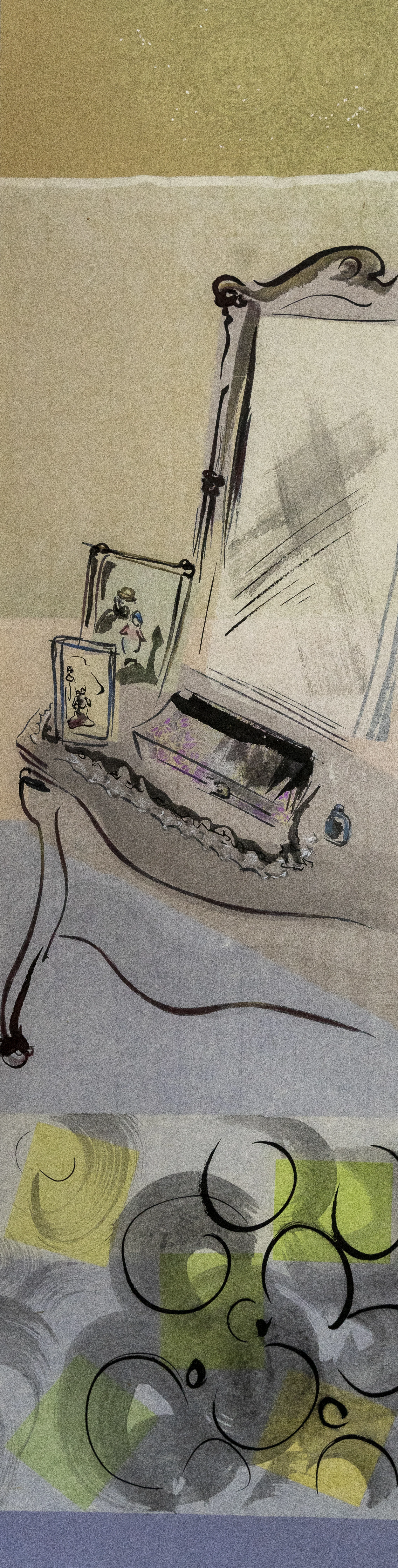 "Grandmom's Vanity" color pencil, ink on paper, 36"x9", 2019