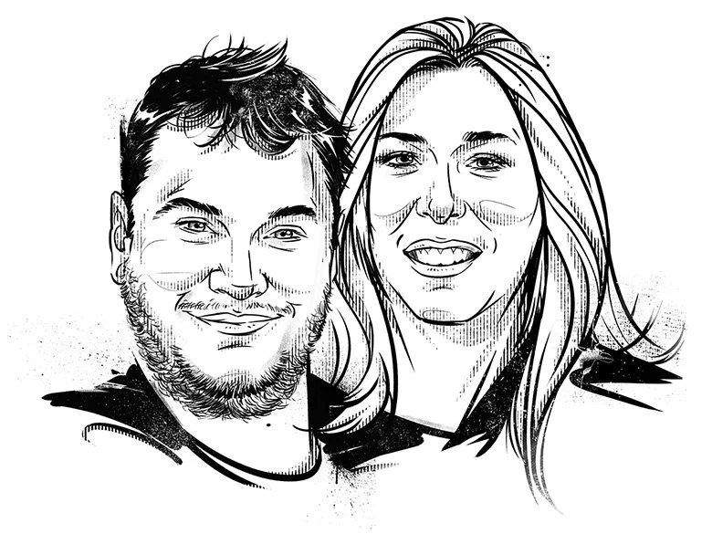 St-Louis-Magazine-august-2024-editorial-spot-illustration-black-and-white-portraits-copyright-sam-singh-illustration-toronto-canada_Derrick-Langeneckert-&-Alphateria.jpg