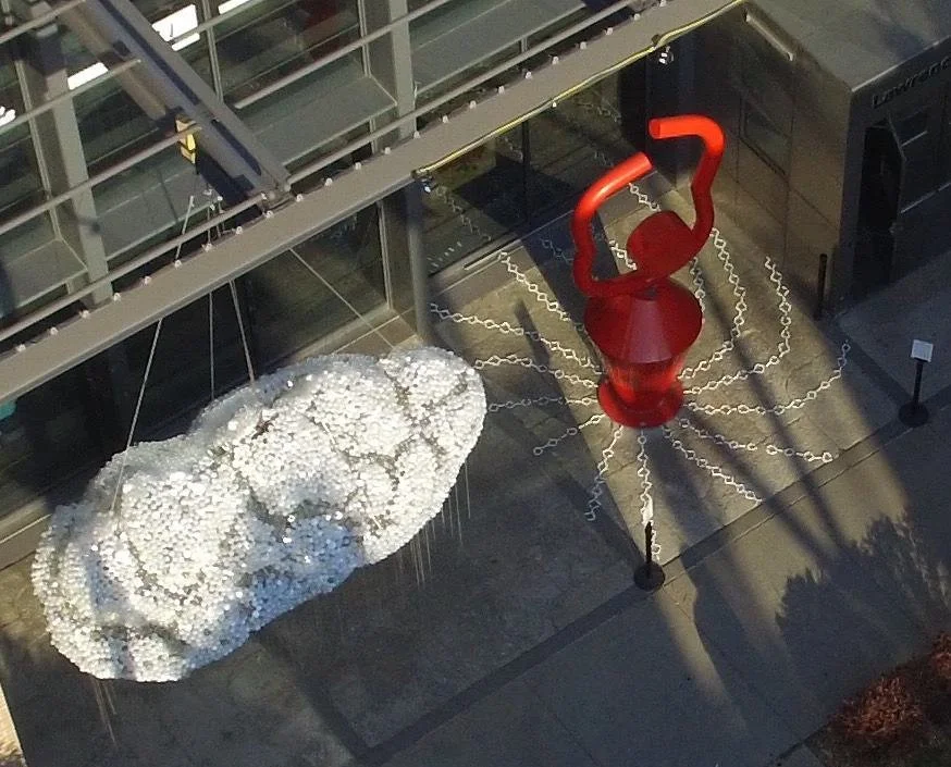 Aerial view of first flash installation for #getagriplawrence during #freestatefest shown with #incandescentcloud . It was so much fun to work around #jangaumnitz wonderful sculpture&quot;Red Dancer&quot;.