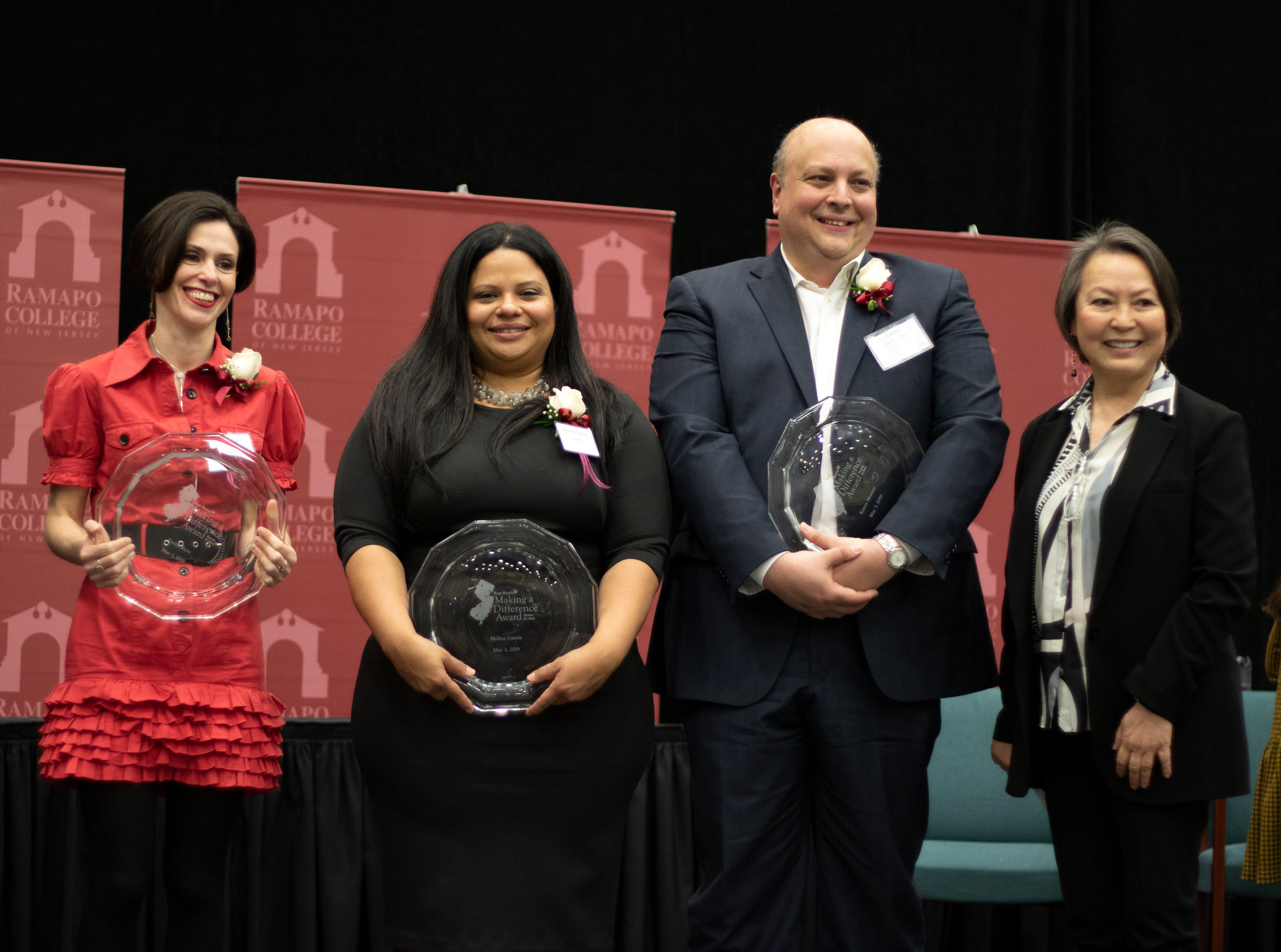 Fraidy Reiss, Melina Garcia, Ed Monroy (who accepted the award on behalf of his wife, Karen) and Angelica Berrie, President of the Board of Trustees of The Russell Berrie Foundation.
