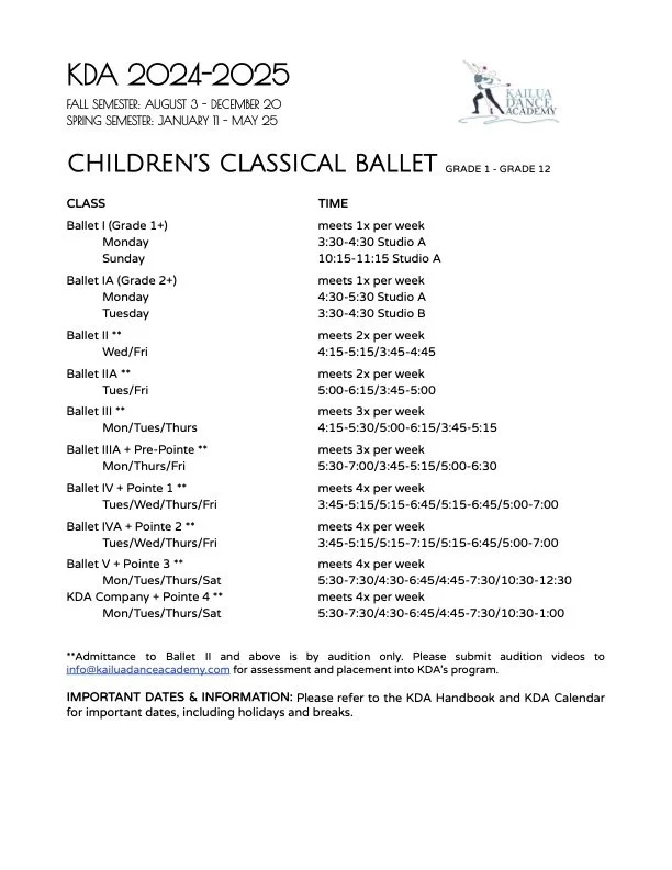 Schedule 20242025 — Kailua Dance Academy