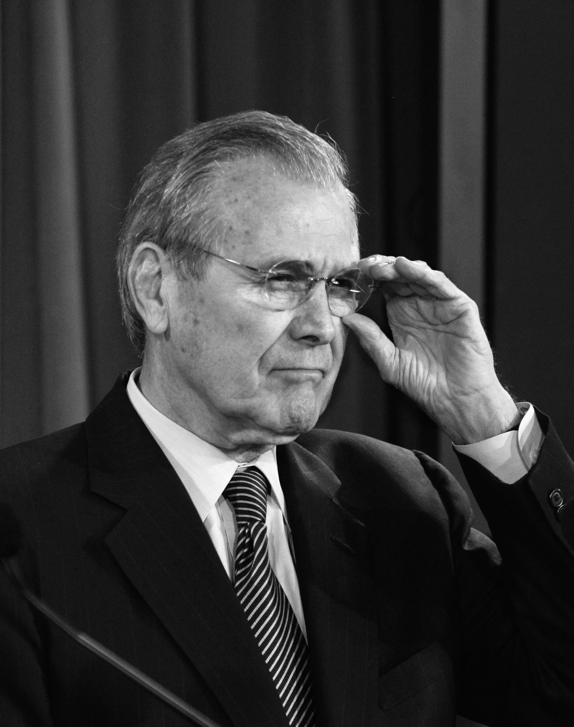  Washington DC 01-02-2006 . U. S. secretary of Defense Ronald Rumsfeld focus on his auditory at the Pentagone as he held a press conference today Feb. 02 following State of the Union Address to promote the role of the U. S. Army around the world. PHO