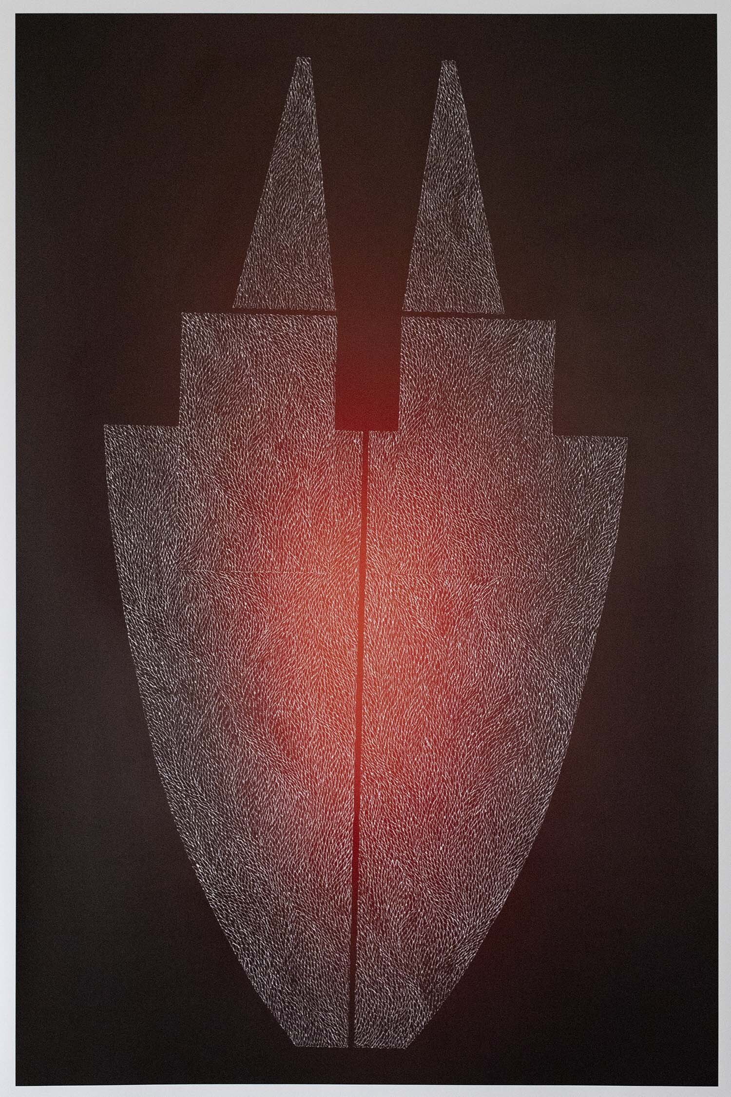   Red #2  41.5x27.5 inches 2019 x-acto blade etching on hahnemuhle rag paper   
