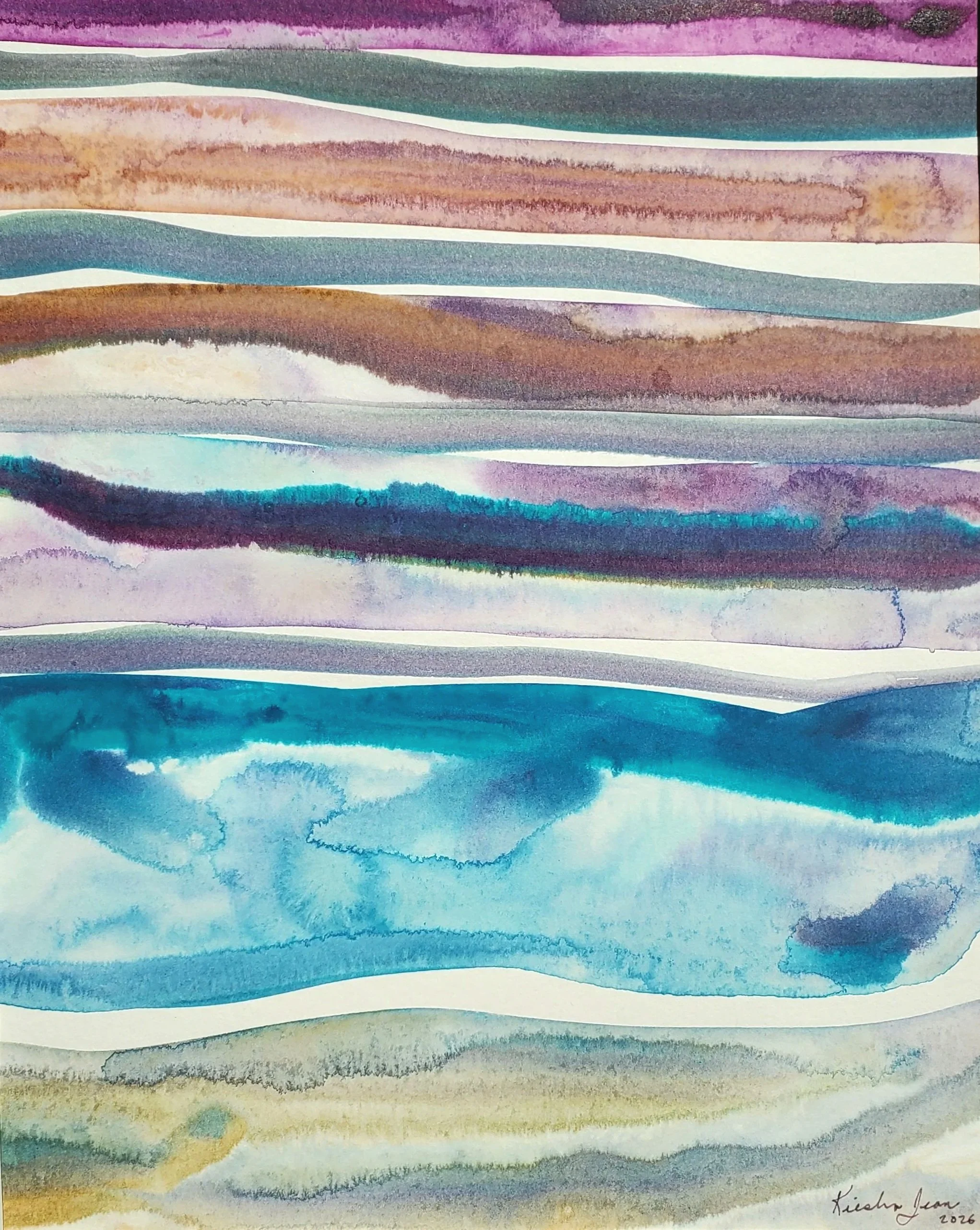  Rare Earth No. 1 
 2026
 8 x 10 in.
 Acrylic on Paper 
 Rare Earth is a series rooted in a world before people, before language, before cities, before anyone thought to name what they were looking at. 

     These paintings move through an ancient p