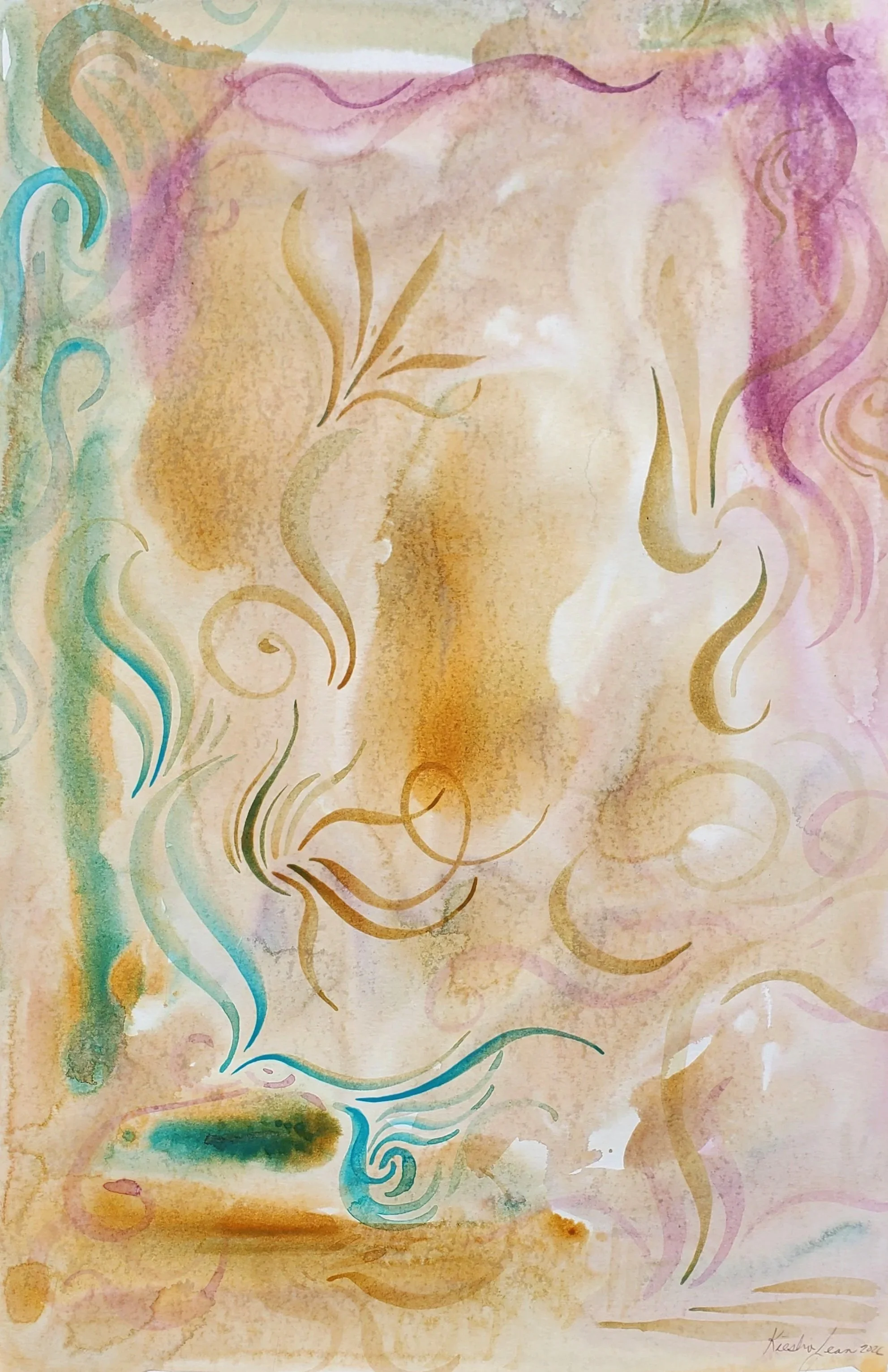  Rare Earth No. 3 
 2026
 11 x 17 in.
 Acrylic on Paper 
 Rare Earth is a series rooted in a world before people, before language, before cities, before anyone thought to name what they were looking at. 

     These paintings move through an ancient 