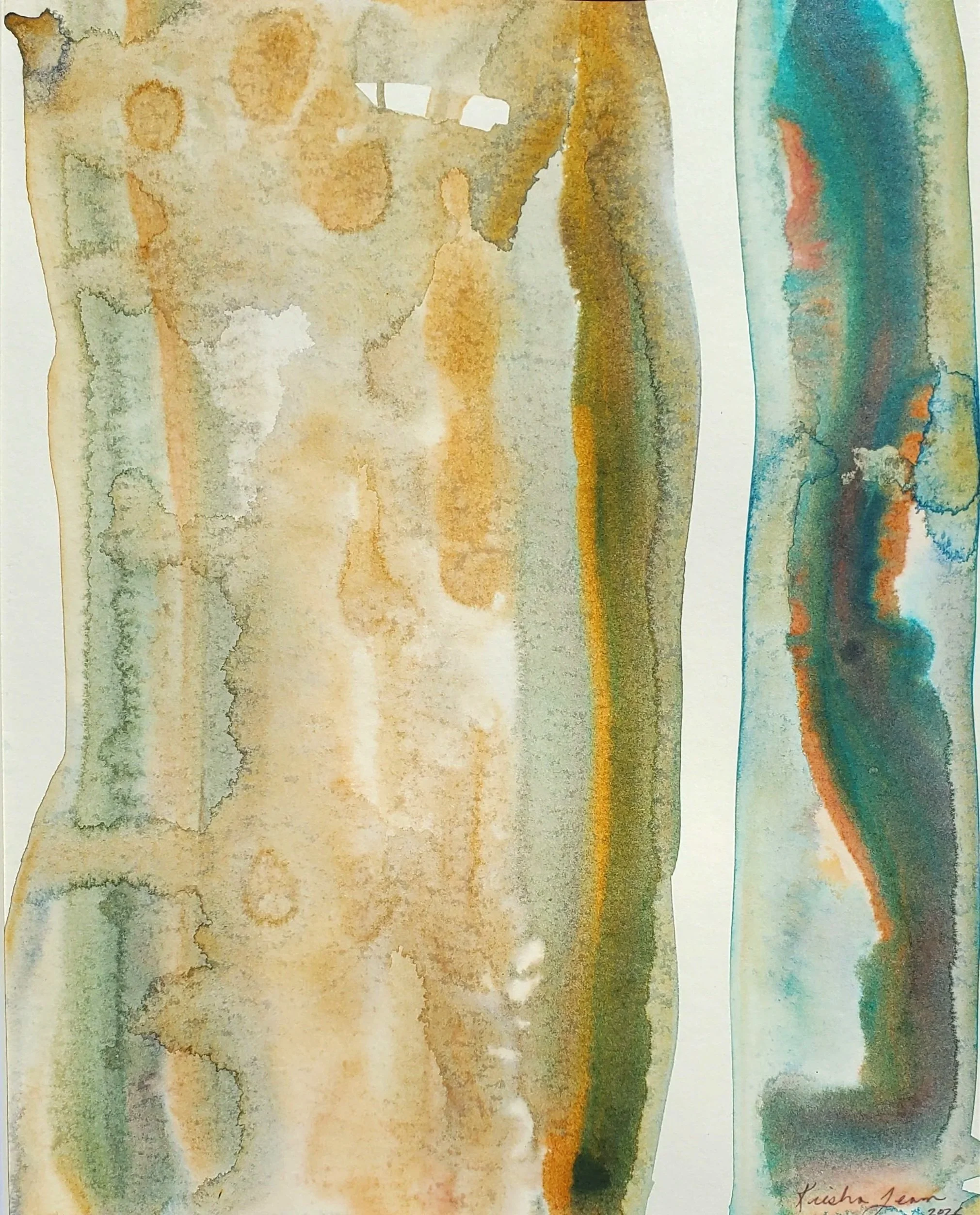  Rare Earth No. 4 
 2026
 8 x 10 in.
 Acrylic on Paper 
 Rare Earth is a series rooted in a world before people, before language, before cities, before anyone thought to name what they were looking at. 

     These paintings move through an ancient p