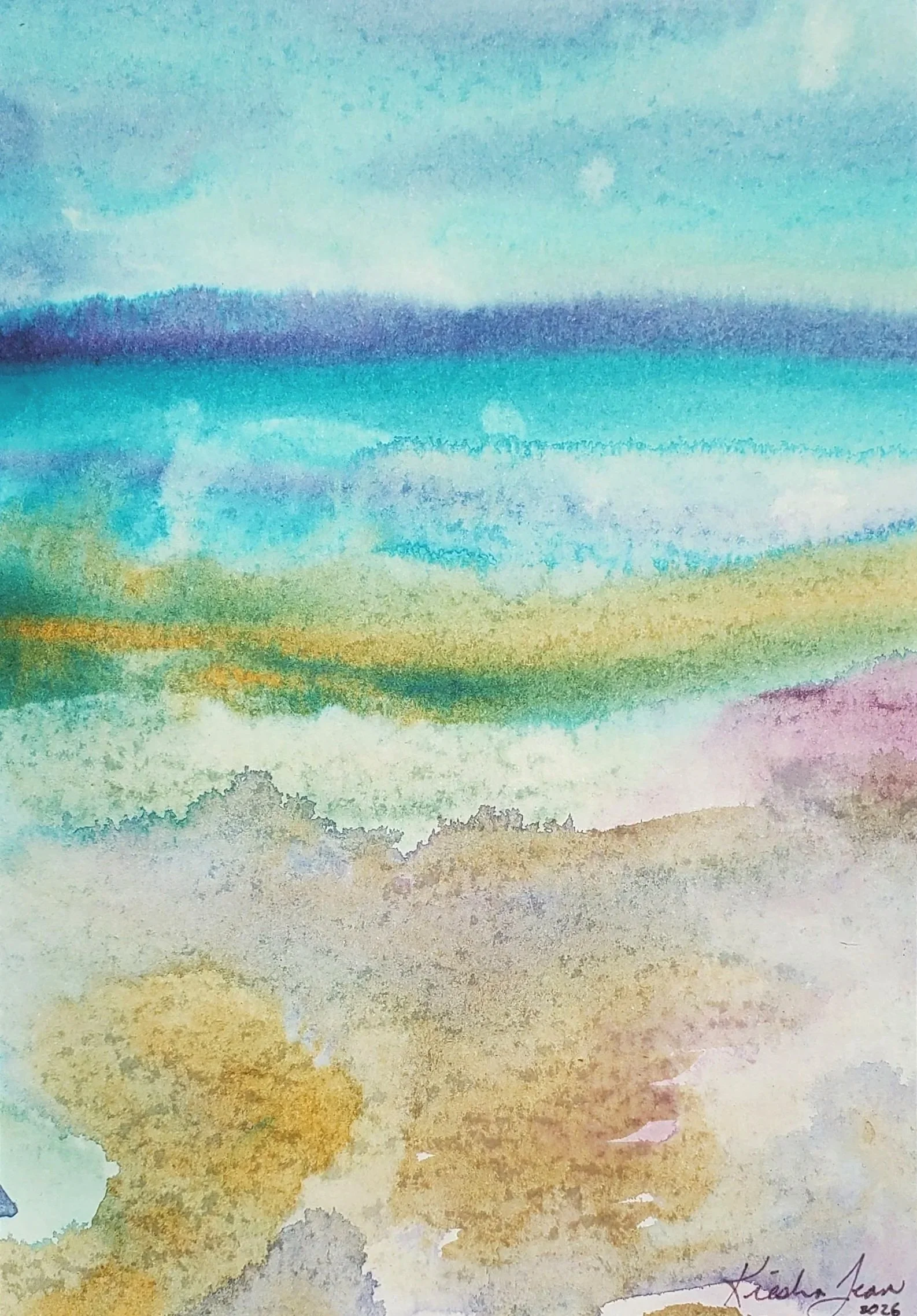  Rare Earth No. 9 
 2026
 5 x 7 in.
 Acrylic on Paper 
 Rare Earth is a series rooted in a world before people, before language, before cities, before anyone thought to name what they were looking at. 

     These paintings move through an ancient pa