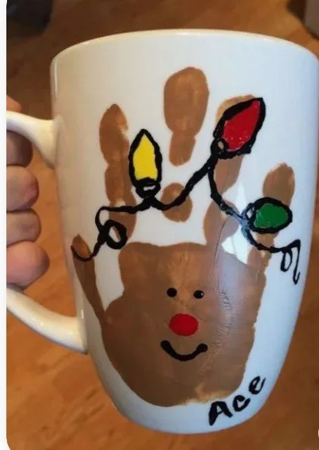reindeer hand print mug