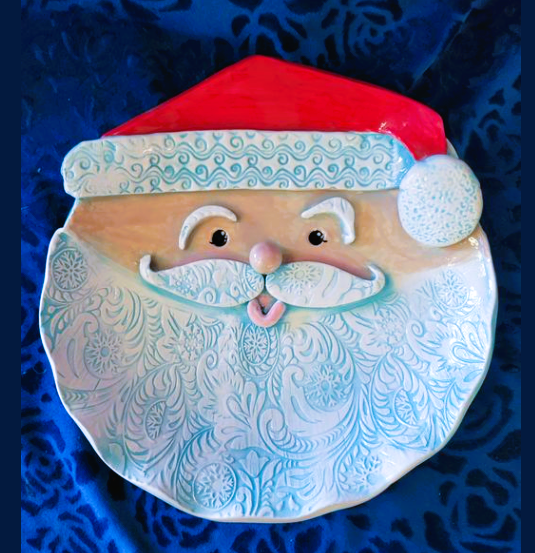Hand made clay Santa plate