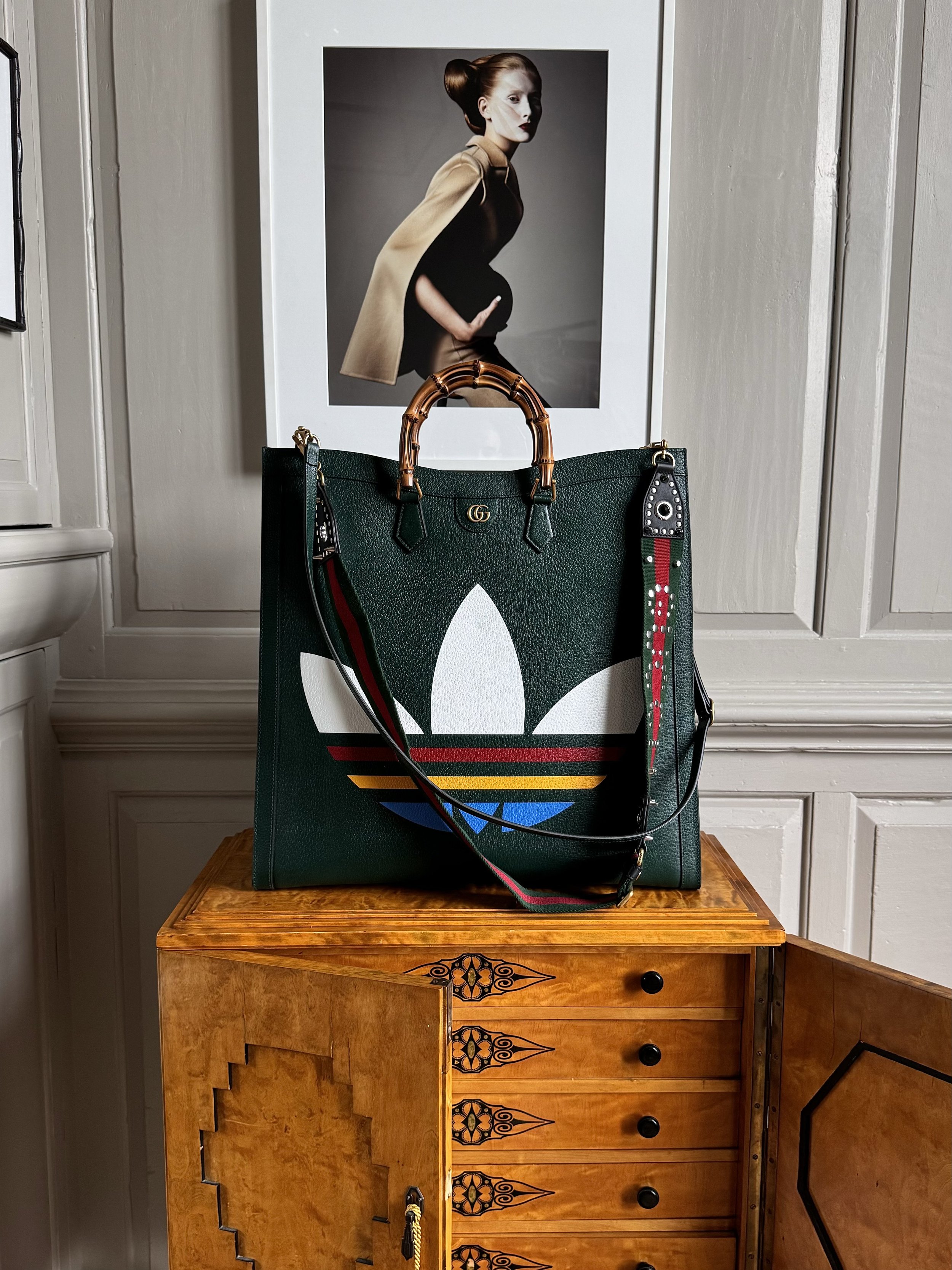 Gucci x Adidas Collaboration Metamorfosi forest maxi Diana tote bag (documented Runway f/W 2022)