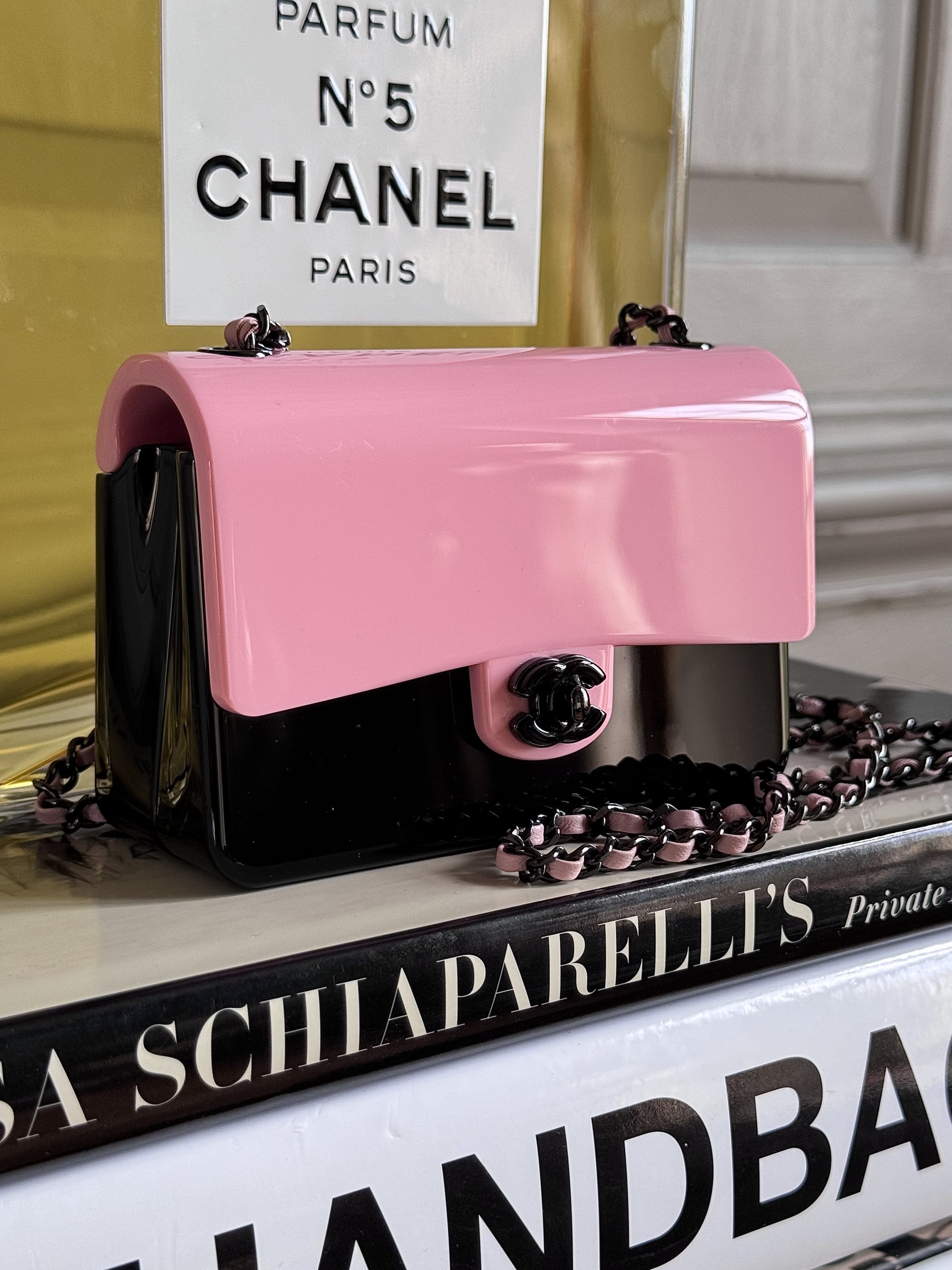 Chanel So Black & Pink Micro classic flap Plexi-Glass crossbody bag (Runway Collection 2023)