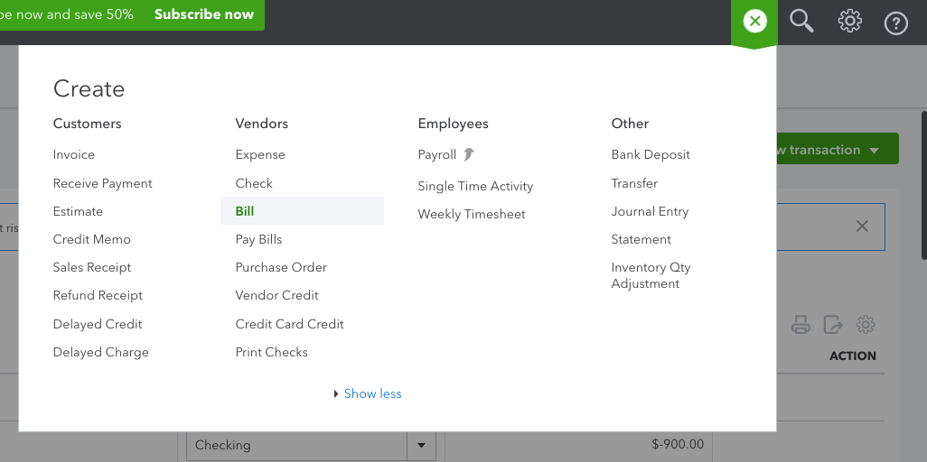 QuickBooks Online Enter a Bill.png