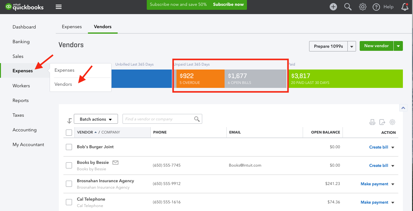 quickbooks accounts payable dashboard