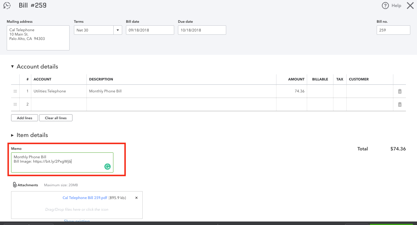 QuickBooks Online Bill Entry Screen with Attachment Link.png