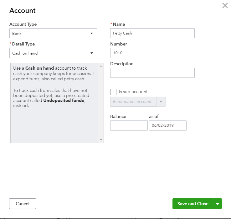 QBO Petty Cash Account-Goshen Bookkeeping