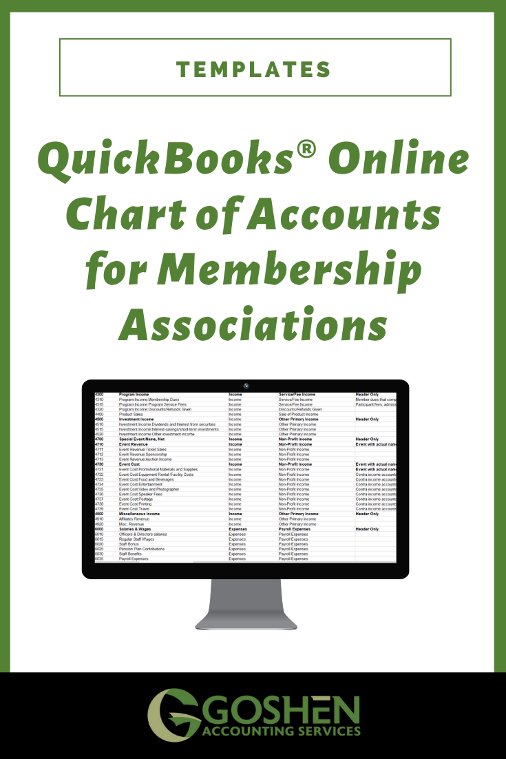 QuickBooks® Online Chart of Accounts Template for Membership Associations