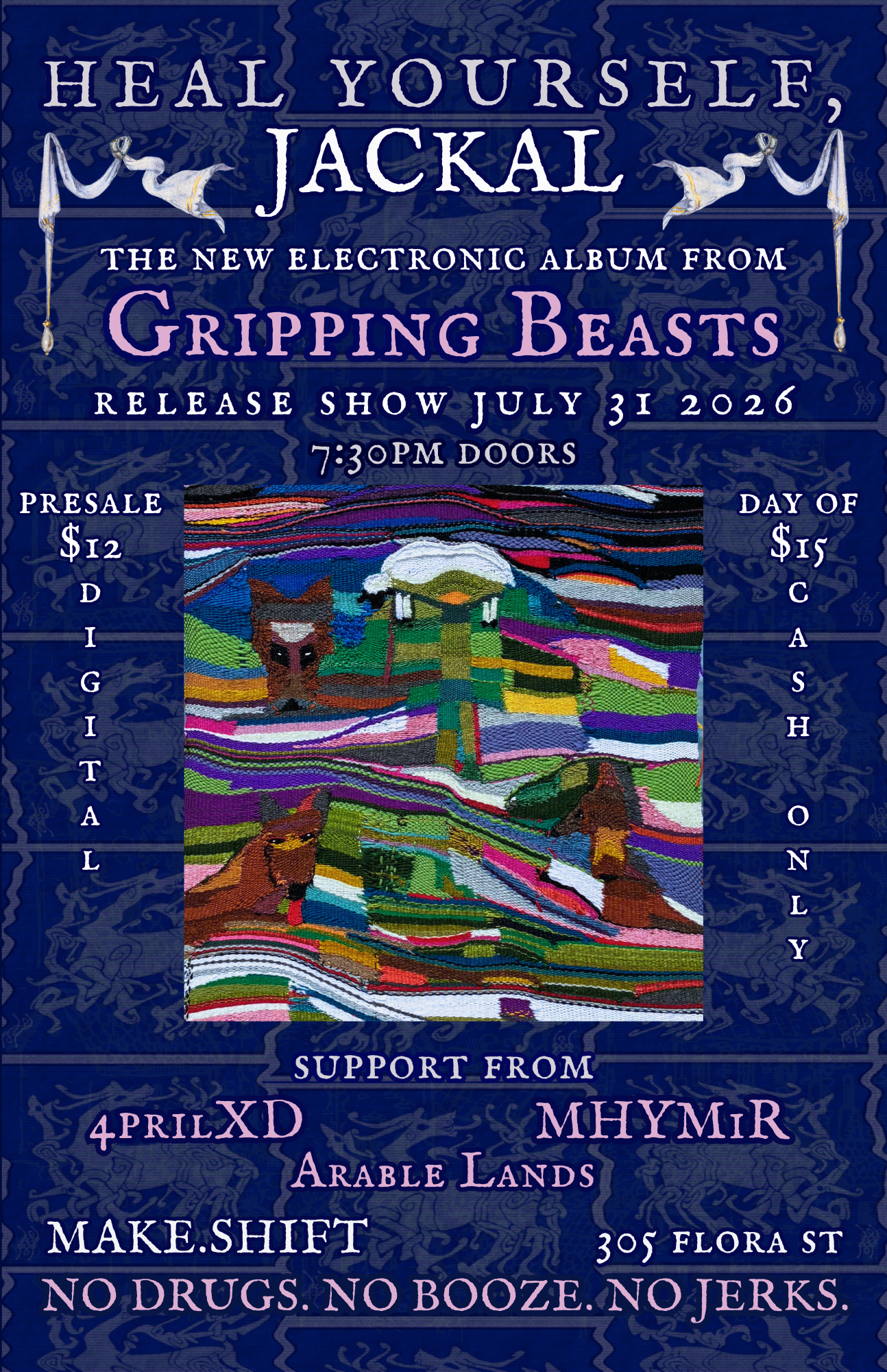HEAL YOURSELF, JACKAL: GRIPPING BEASTS ALBUM RELEASE // Support from Arable Lands, MHYMiR, 4prilXD
