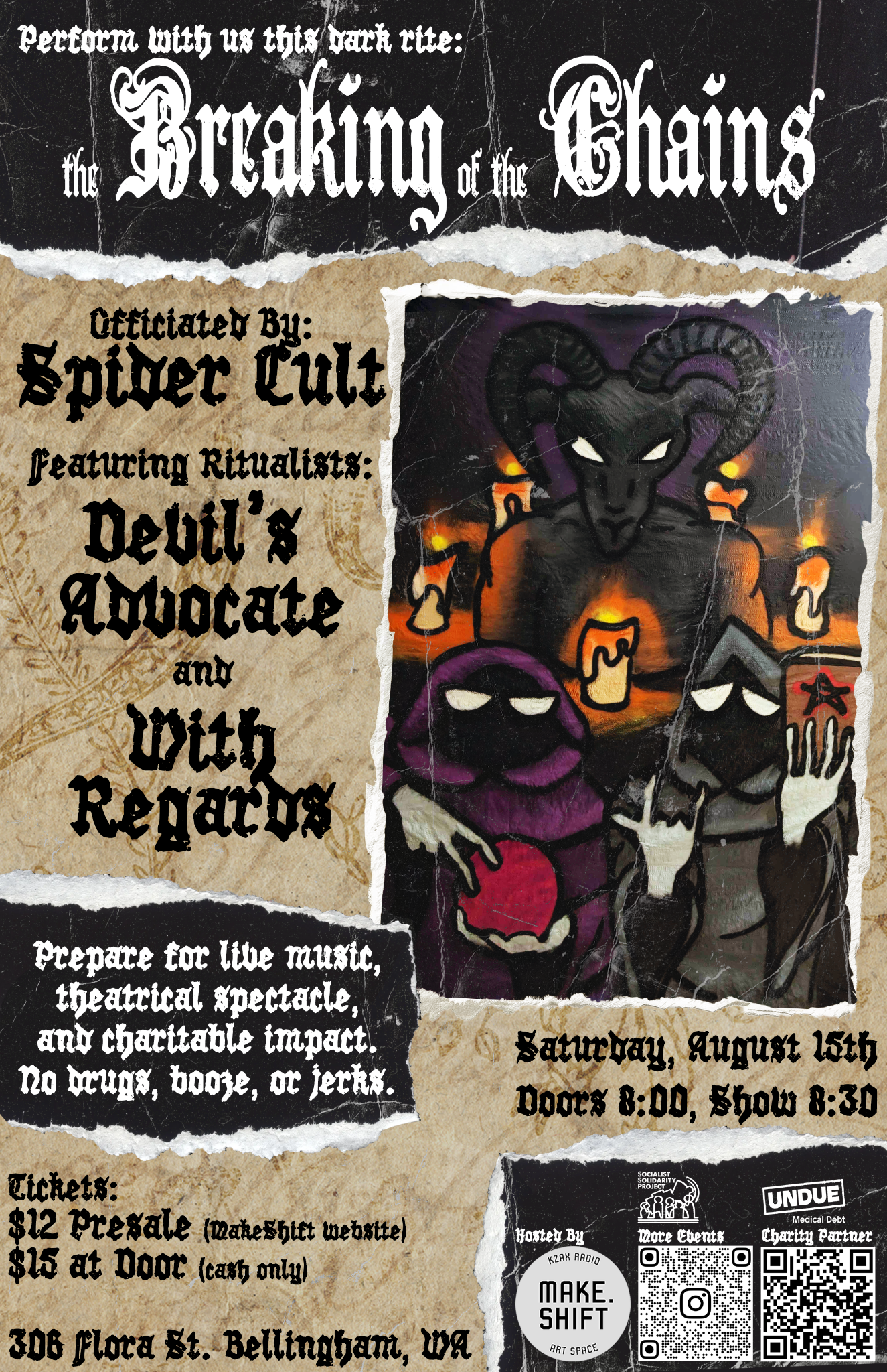 SPIDERCULT // DEVIL'S ADVOCATE // WITH REGARDS // UNDUE MEDICAL DEBT FUNDRAISER
