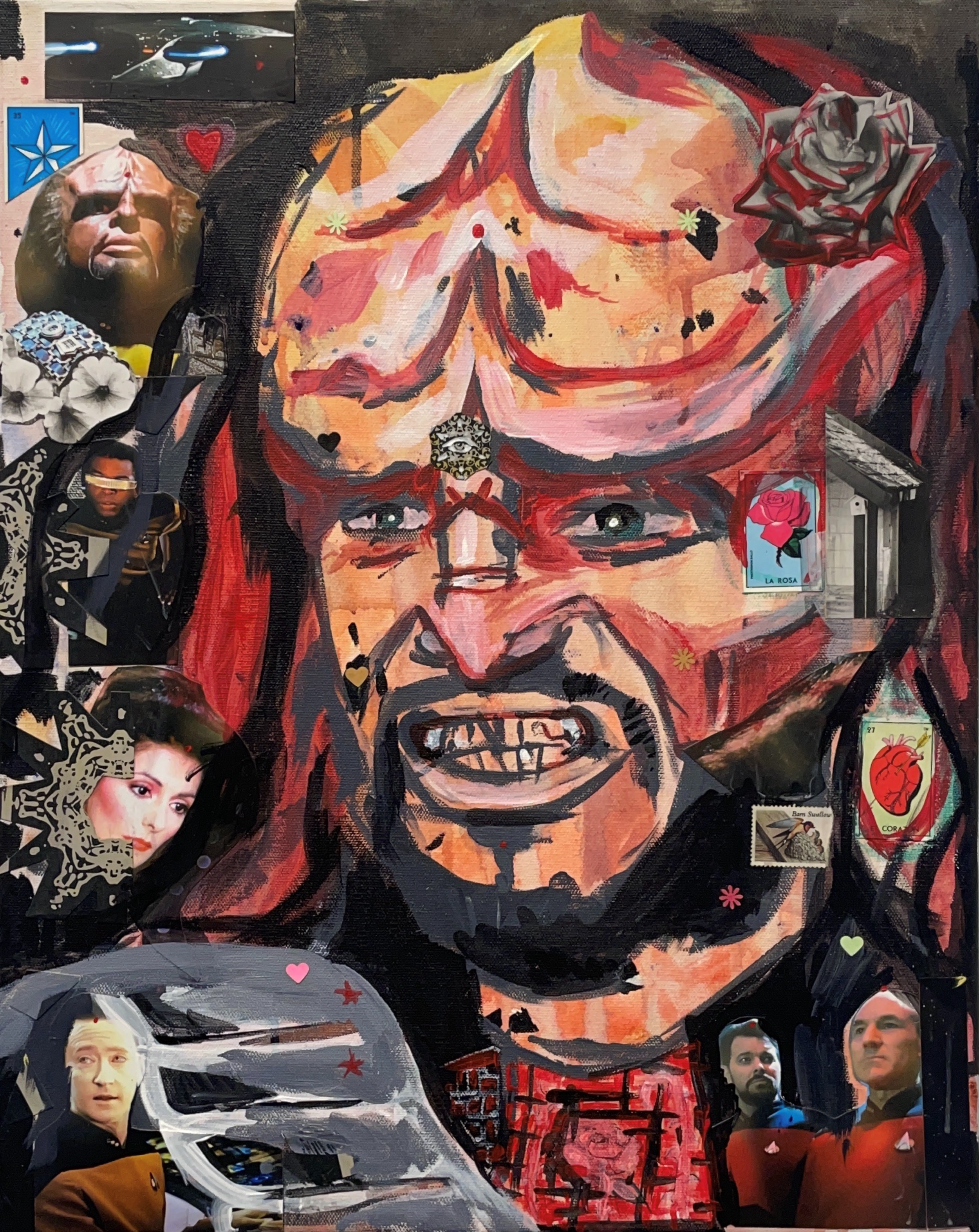 acrylic mixed media painting. worf star trek